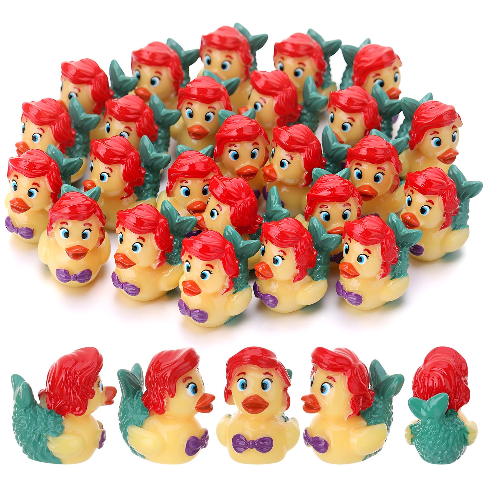 50 Pcs Mermaid Ducks Toy Figures, Mini Mermaid Resin Ducks Bulk