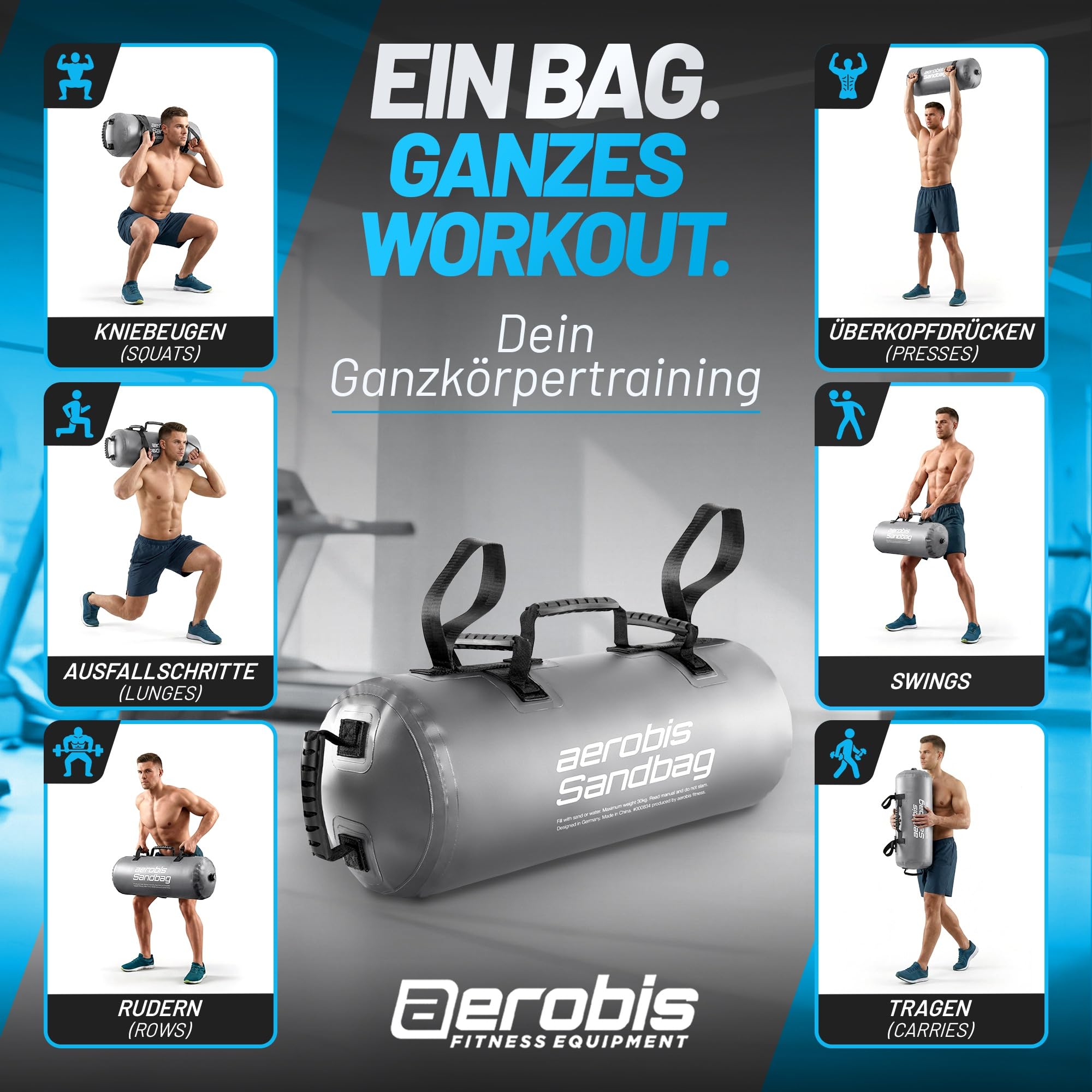 aerobis® Fitness Sandbag - instabiles Krafttraining - bis zu 30kg Trainingsgewicht - Gewichtssack - Power Bag - Sandsack Training - individuell anpassbar - hochwertig & extrem haltbar