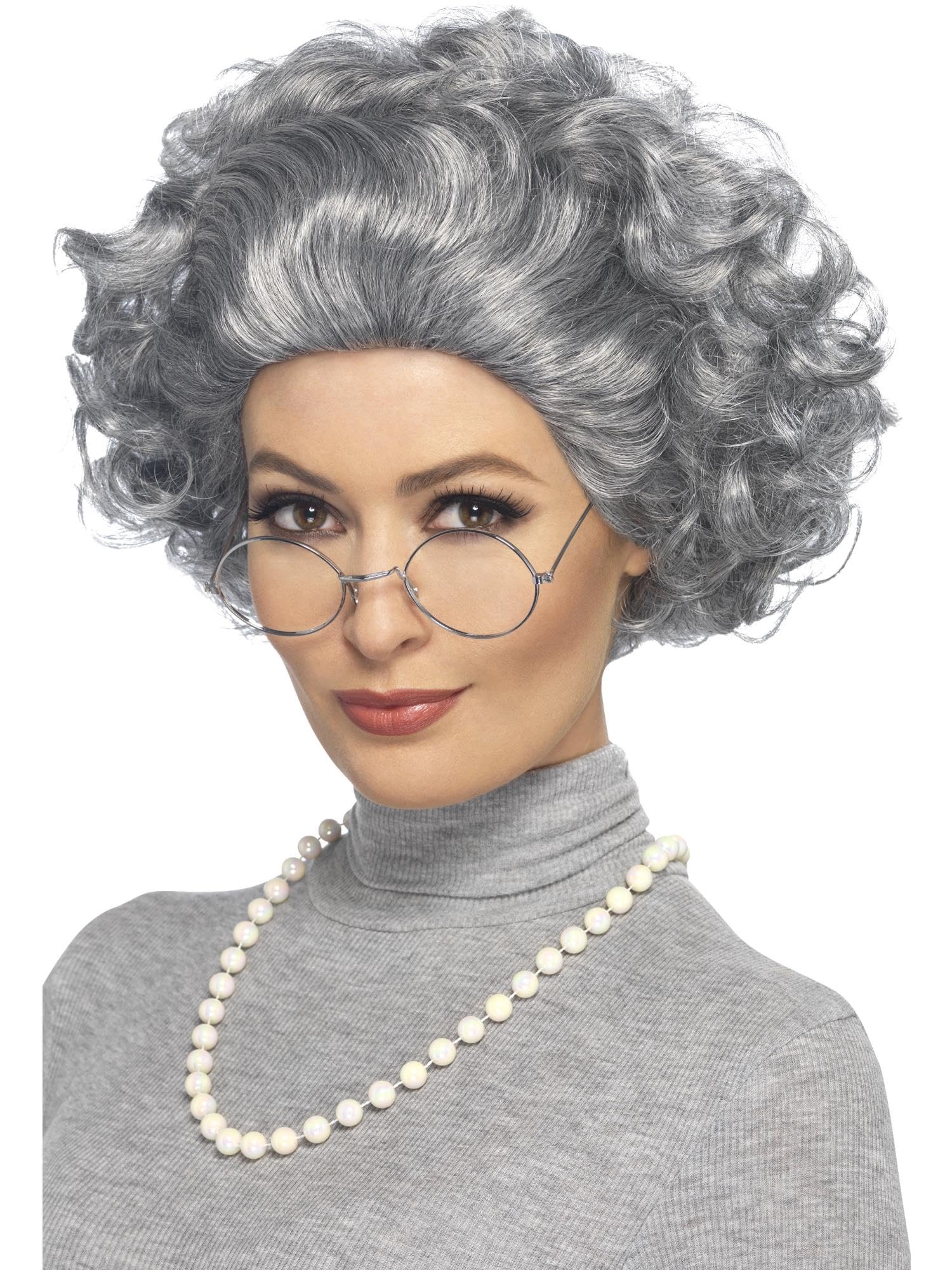 Smiffys Kit grand-​mère, gris, avec perruque, lunettes et collier de perles Halloween