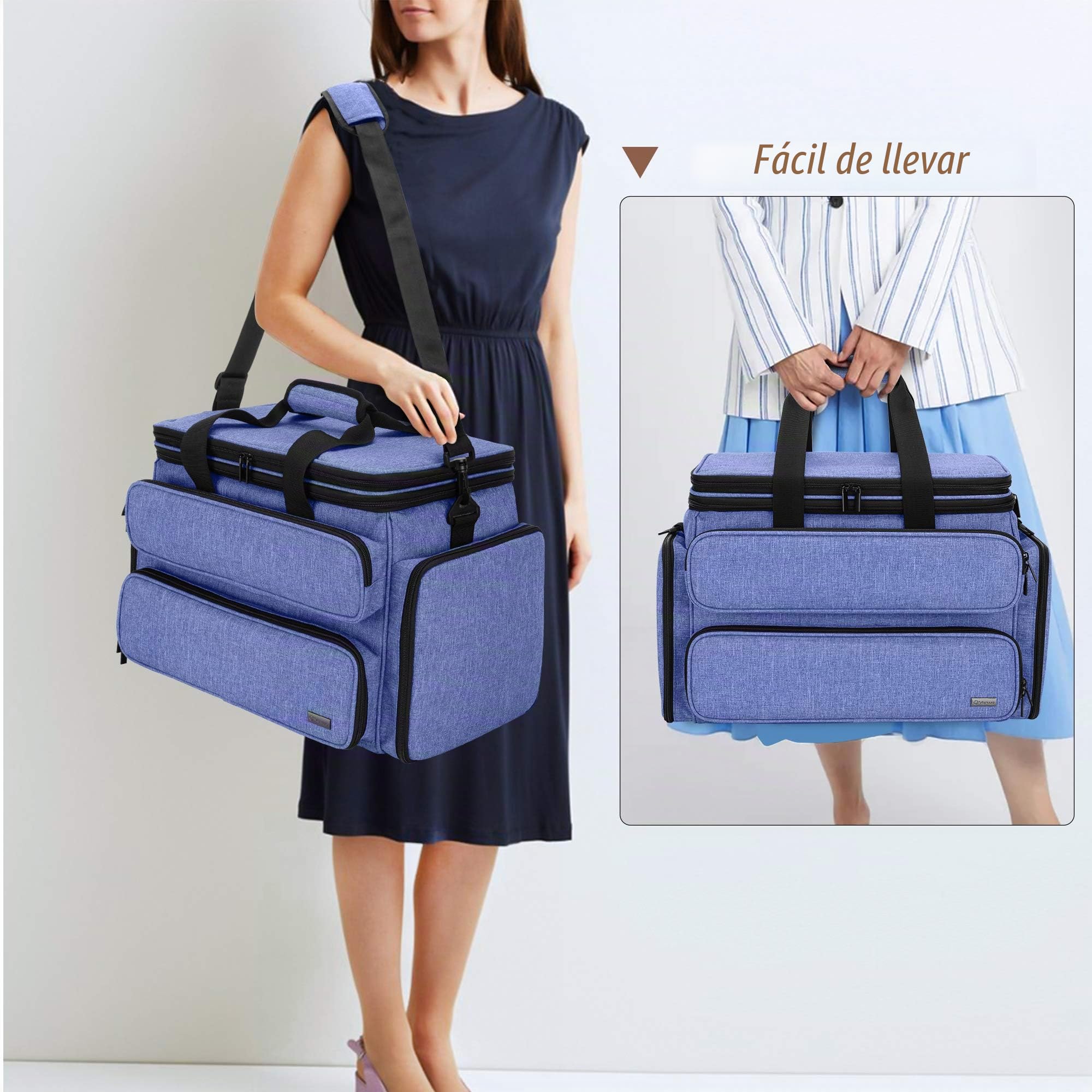 Yarwo Bolsas de Labores, Organizador para Lanas con Cubierta, Bolsa de Almacenamiento para Agujas de Tejer (Hasta 35.5cm), Ganchillos, Ovillos de Hilo y Otros Accesorios, Azul (Solo Bolsa)