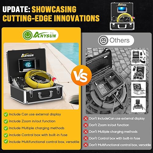 Vista 12 de Anysun Cámara de alcantarillado, cámara de serpiente de 100 pies con contador de distancia, DVR, equipo de inspección de tuberías de alcantarillado