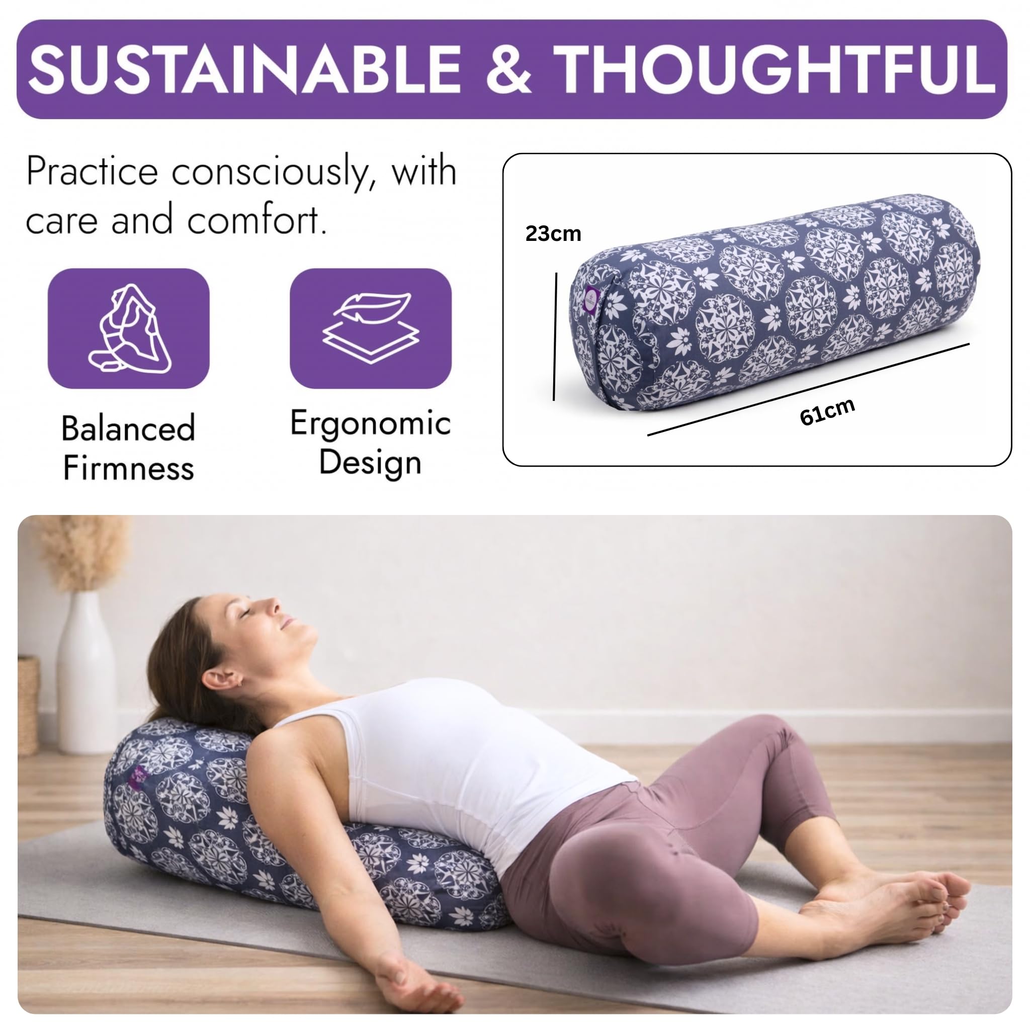 Yogikuti Yoga Bolster - Firm Support for Restorative Yoga -4