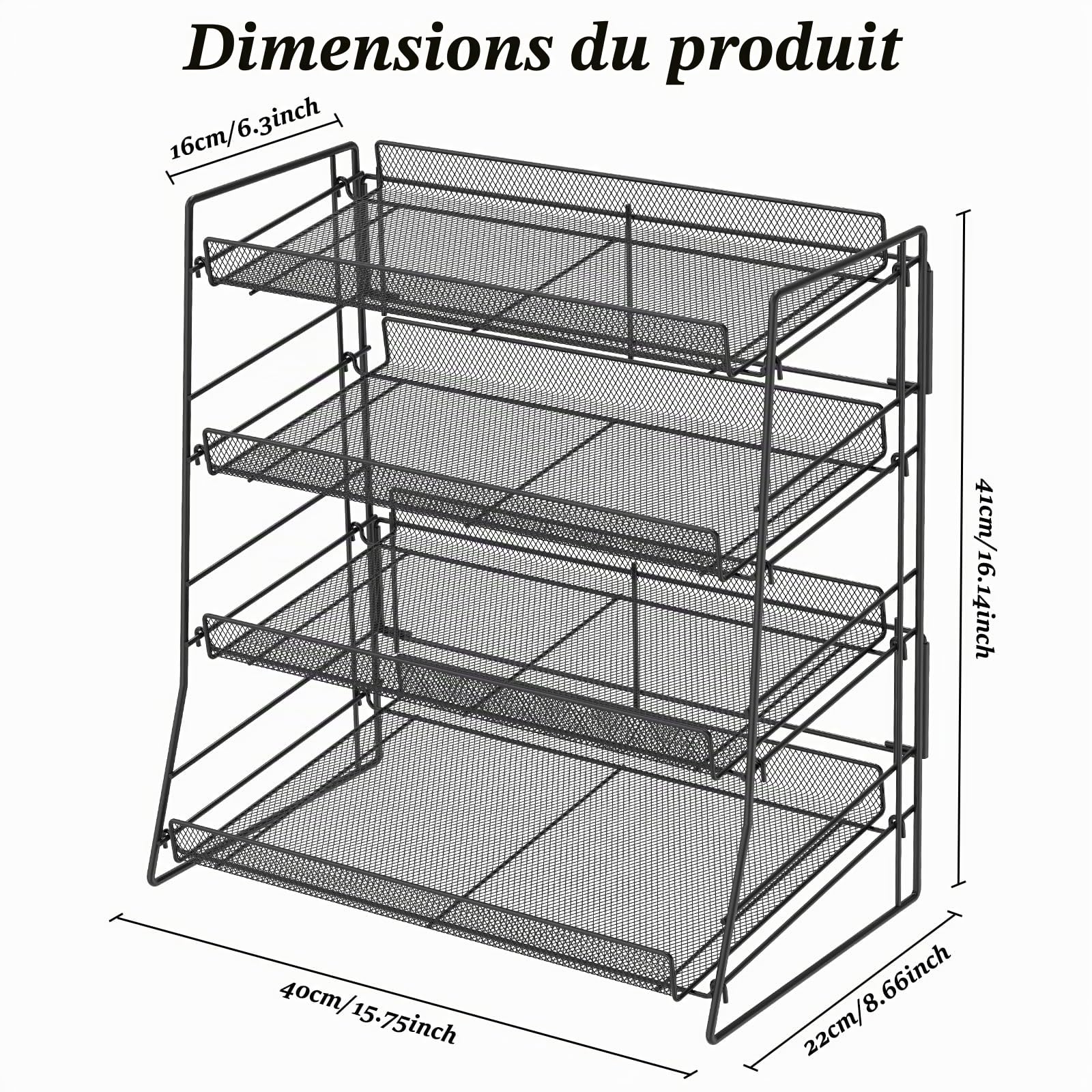 Présentoir à bonbons en métal à 4 niveaux pour plan de travail, 40 × 22 × 41 cm, organisateur de bonbons empilable, étagère de vente au détail pour concession, cuisine, bureau