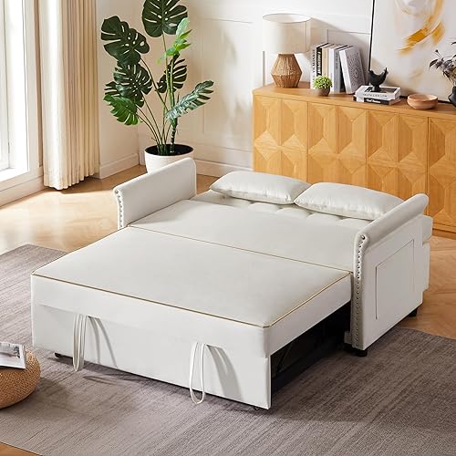 Miniatura 138 de sofá cama de terciopelo de 58 pulgadas, convertible 3 en 1 con bolsa de almacenamiento y respaldo ajustable, perfecto para espacios pequeños, sala 7