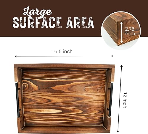 Miniatura 6 de Bandejas de bambú natural para servir modernas bandejas decorativas Otman con asas de metal, perfectas para sala de estar, dormitorio, entrada y