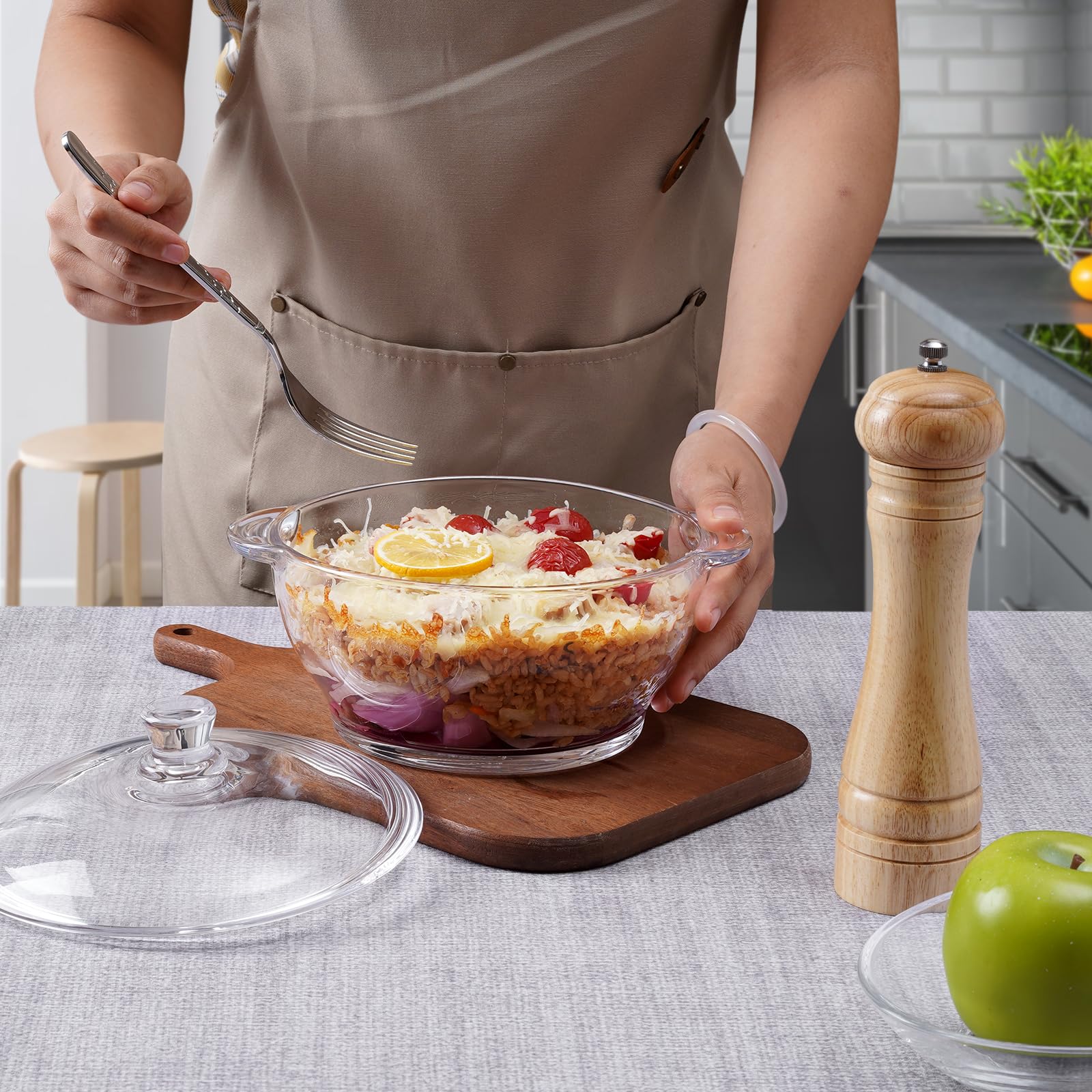 Casseruola In Vetro Da 1.8L Con Coperchio - Sicura Forno E Microonde, Manici Termoresistenti