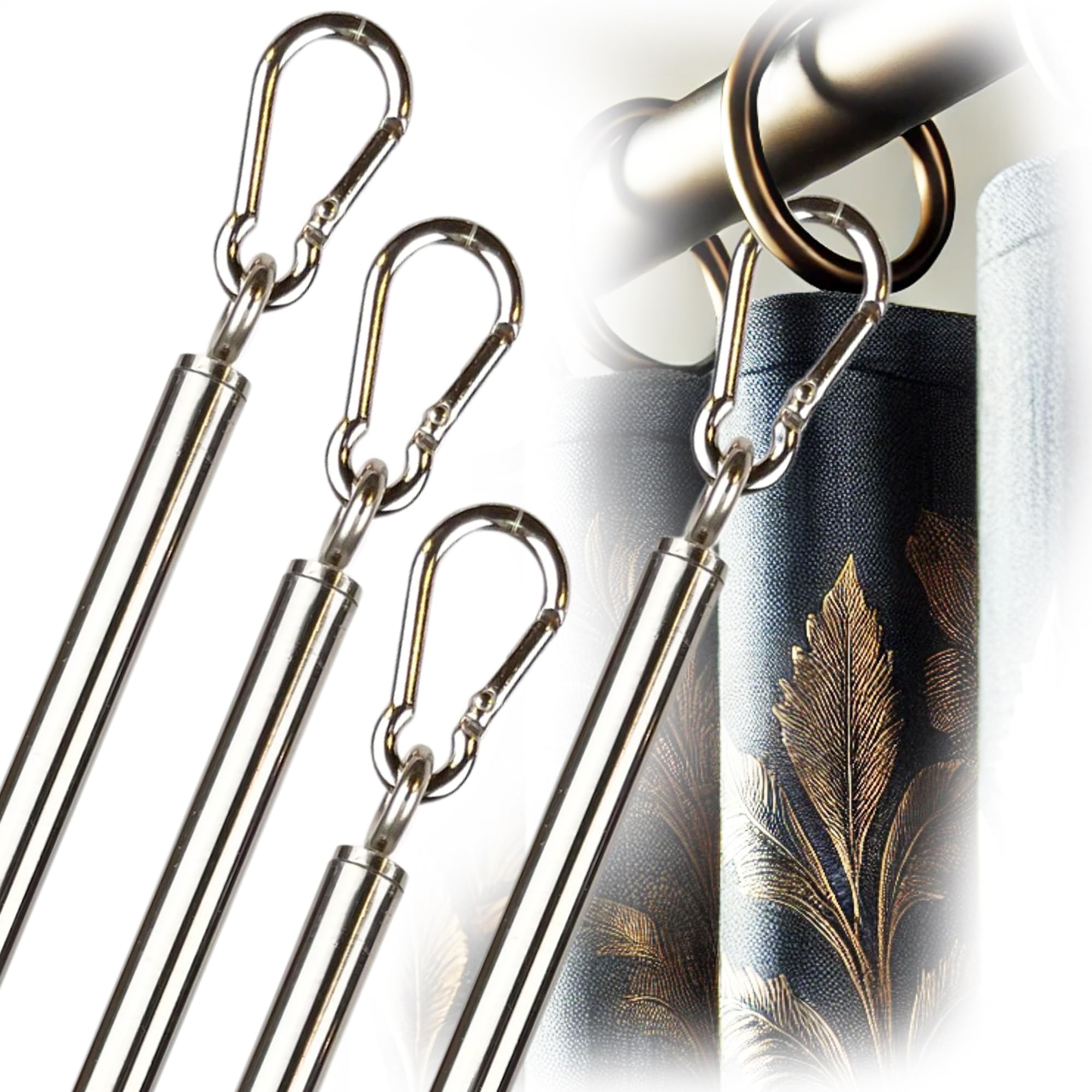 46 inch (4 Pack) Stainless Steel Iron Curtain Pull Wand - 2 inches shy of 48 inch Drapery Pull Rod - Versatile Curtain Wand - Metal Drapery Wand (46in SS 4pk)