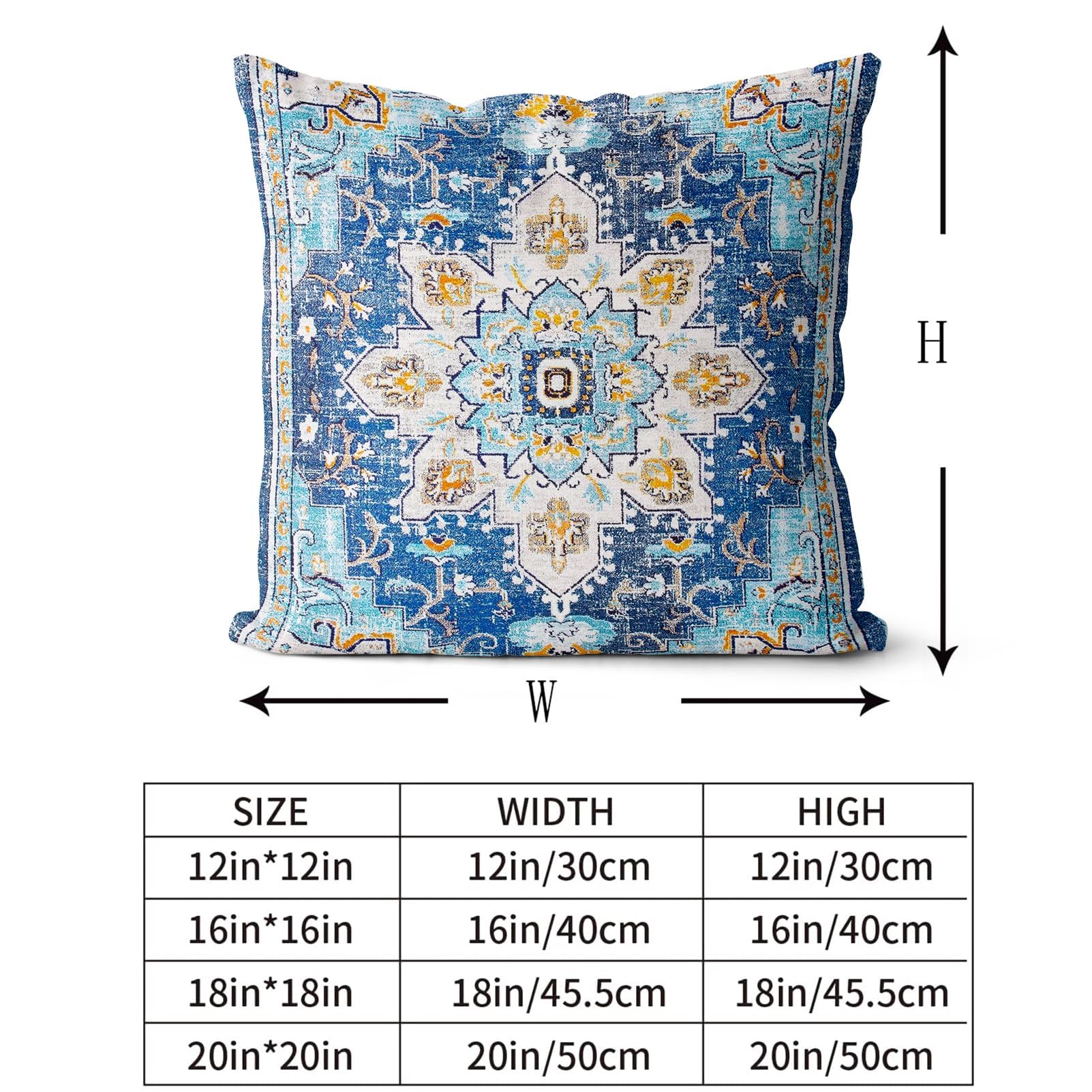 Snylcce Set of 2 Bohemian Style Cushion Covers 60x60 cm Decorative Square Throw Pillow Covers 24x24 Inch Sofa Car Pillowcase for Outdoor Home Bed Living Room Couch Decor (Blue boho) - Image 2