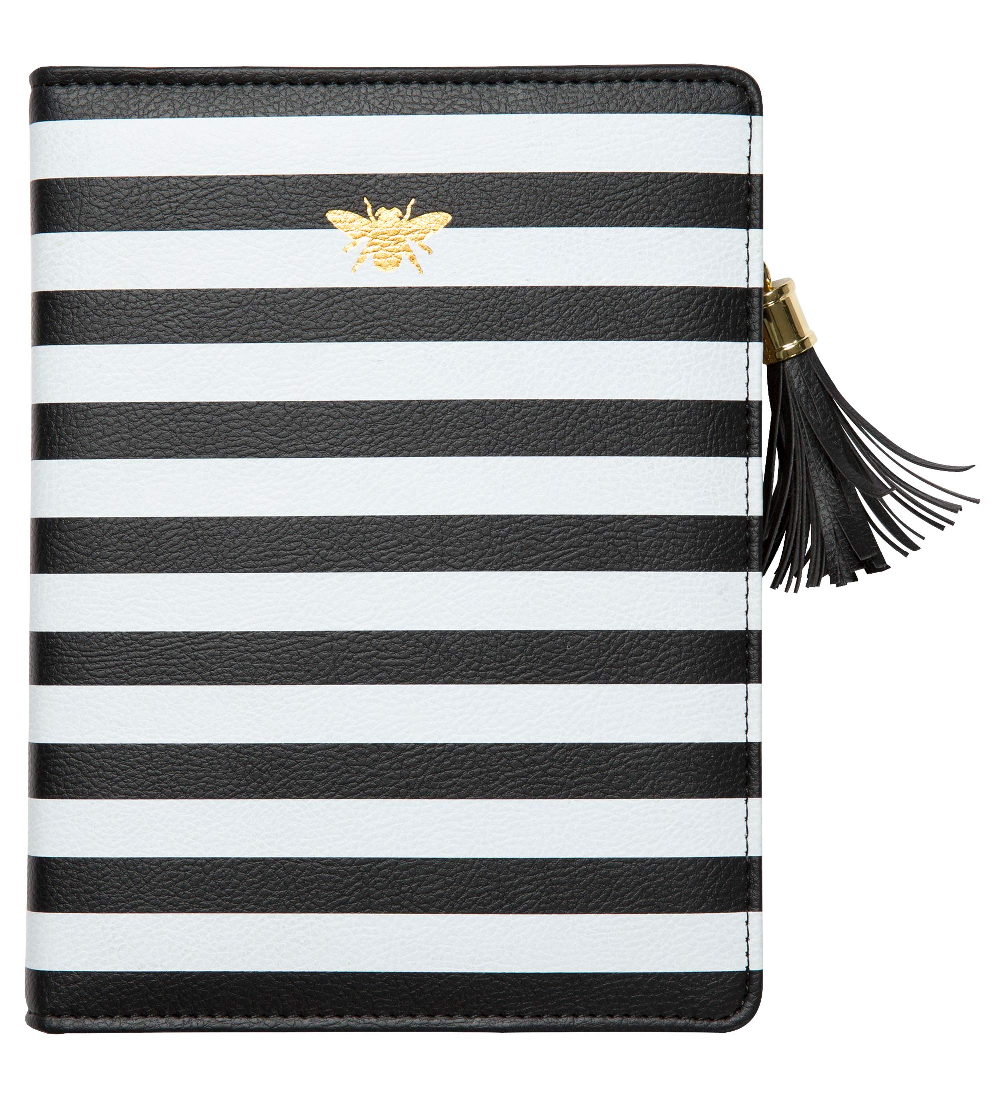 C.R. Gibson White and Black Striped Zipper Bee Leatherette Journal , 352 pgs.