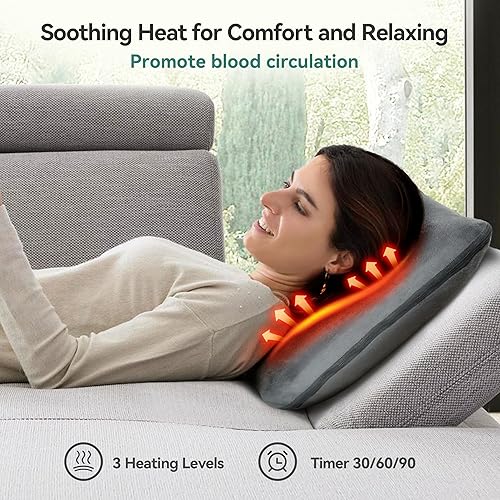 Miniatura 4 de Snailax Cojín de asiento de masaje 2 en 1 y almohada de masaje, masajeador de espalda con calor y vibración para cuello, hombros, espalda, abdomen,