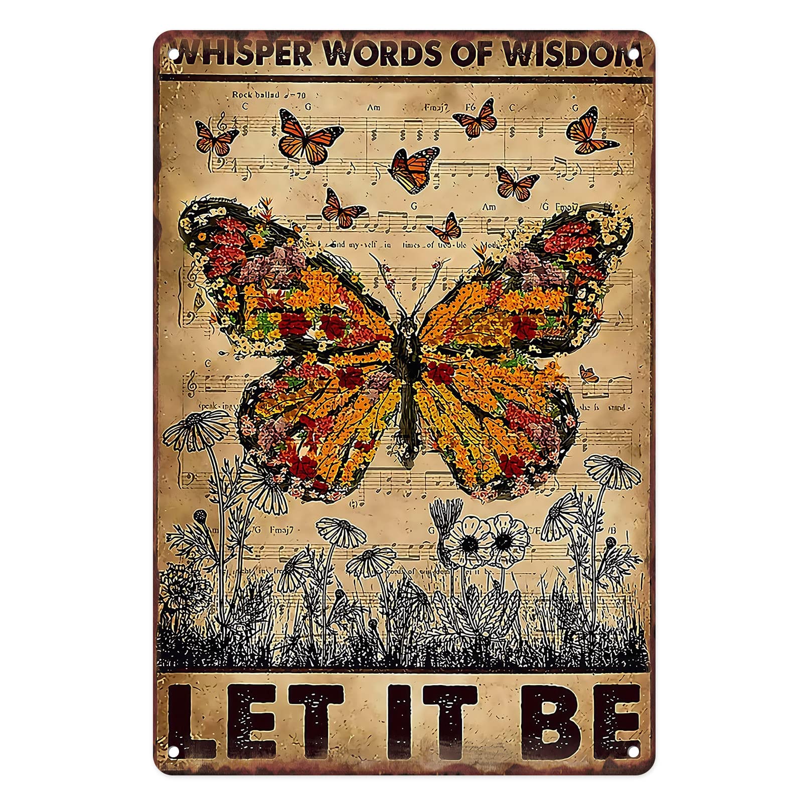 Flavas A002 Metal Tin Sign Vintage Butterfly Whispering Words Of Wisdom And Flowers For Home, Living Room, Garden, Bedroom, Office, Hotel, Cafe And Pub Wall Decor 12X8 Inches