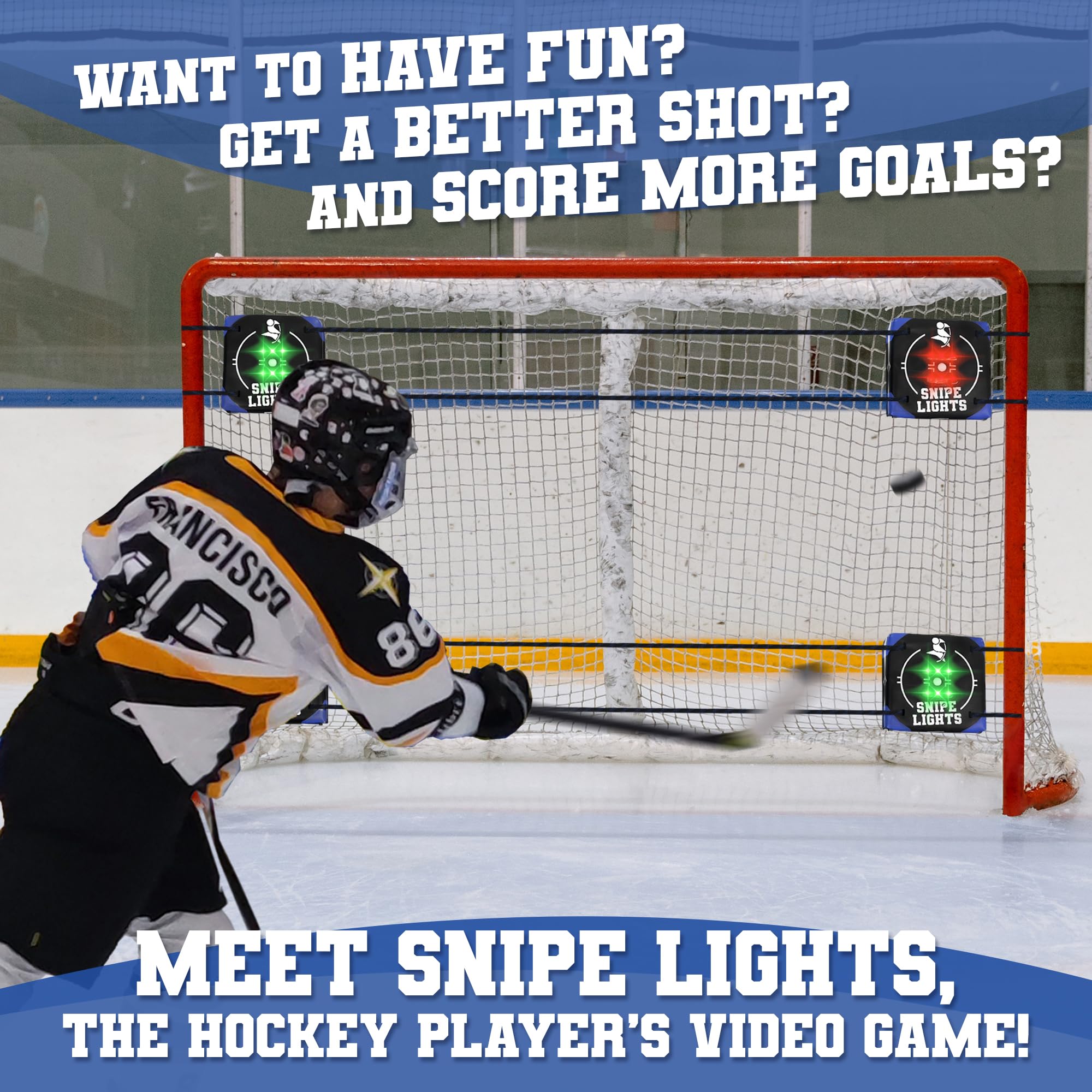 Interactive Gamified Ice Hockey Goal Shooting Targets — A 4-Pack On/Off Ice Youth & Adult Training Set with LED Indicators and Rechargeable Battery — iOS & Android App — Quick Setup, Durable, Portable