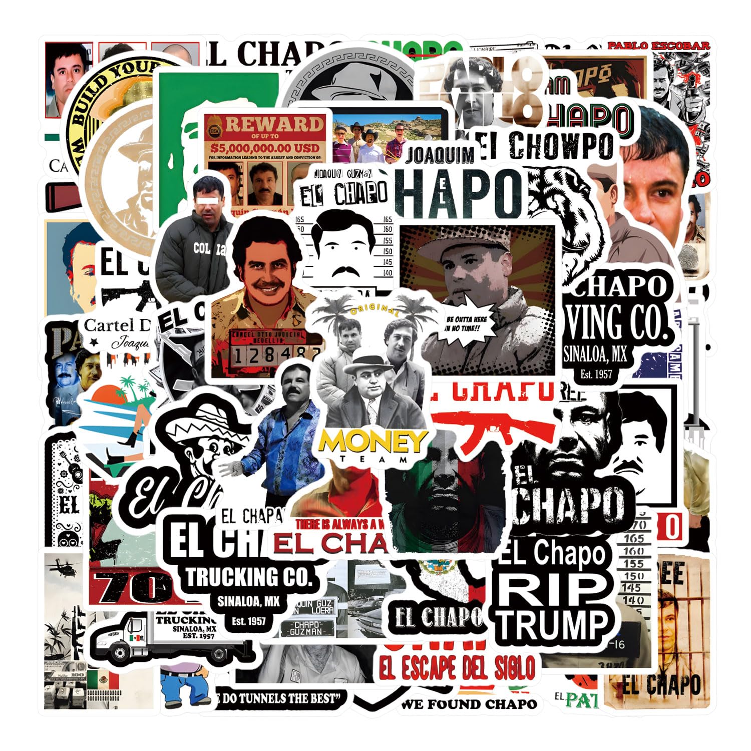 60PCS El Chapo Stickers, Aesthetics Graffiti Waterproof Vinyl Decal for Adults for Birthday Party Supplies Decoration Favors for Water Bottles Laptop