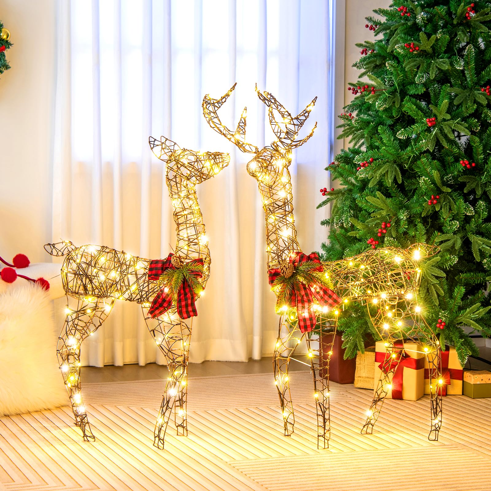 COSTWAY LED rendier voor buiten, 150 cm verlichte kerstdecoratie groot, kerstfiguur met 100 warmwitte lampen, IP44, kerstdecoratie, kerstverlichting XXL voor buiten en binnen