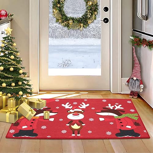 Miniatura 67 de CAROMIO Tapete decorativo de Navidad para puerta delantera, tapete de bienvenida lavable, para interiores y exteriores, antideslizante, tapete