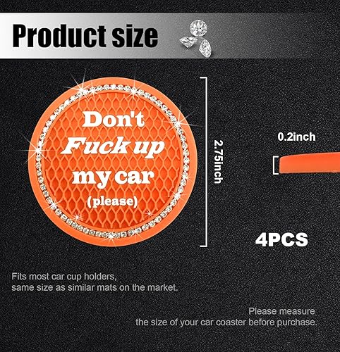 Miniatura 2 de Augeny 4 posavasos brillantes para automóvil, 2.75 pulgadas, antideslizantes, con diamantes de imitación de cristal, portavasos para automóvil,