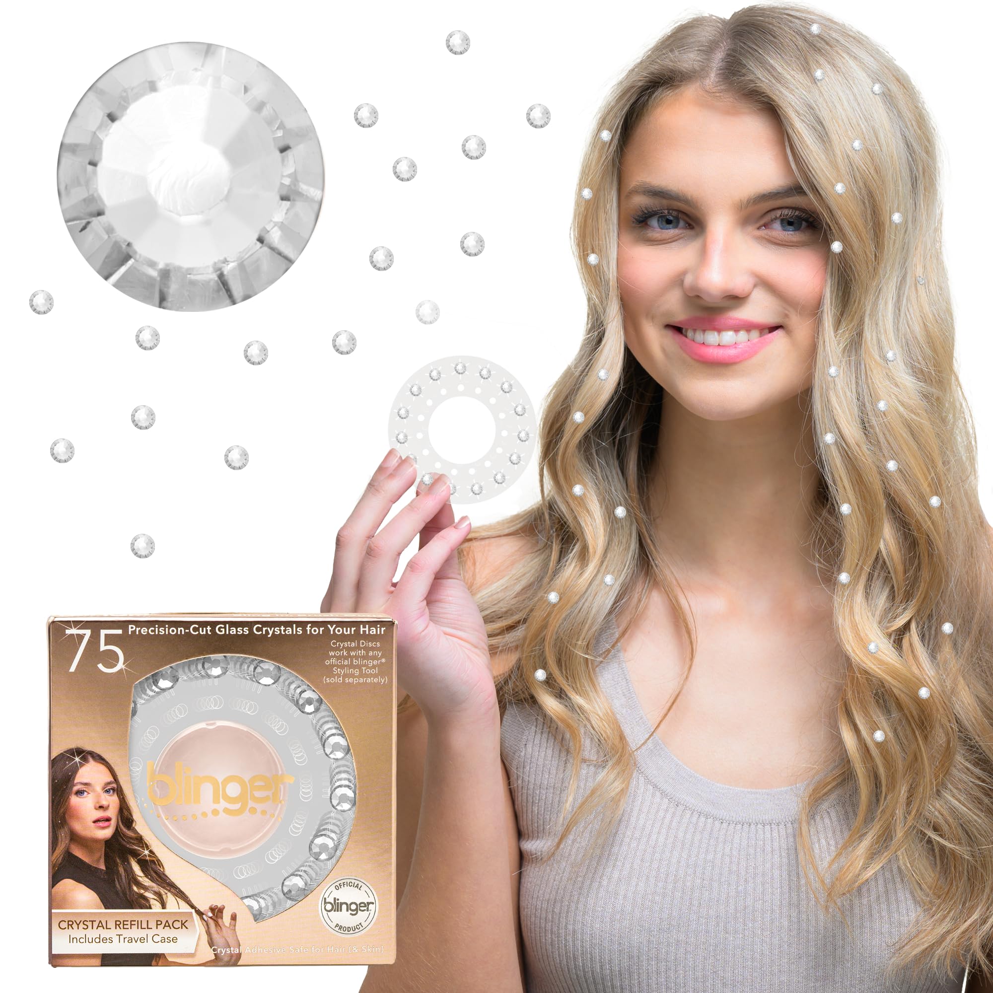 blinger® Deluxe Shimmer Crystal Refill Pack – as seen on Shark Tank | 5 Discs – 75 Precision-Cut Glass Crystals | Hair-Safe Accessories| Styling Tool