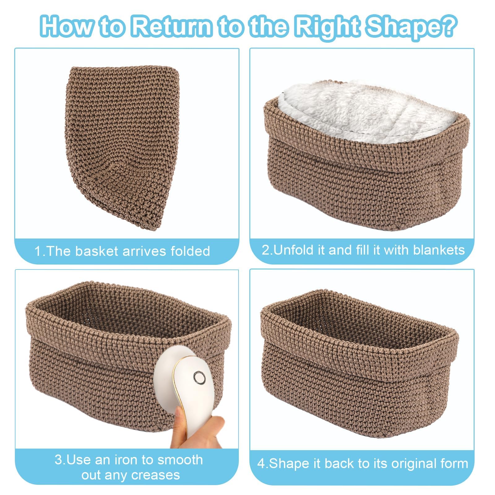 Aufbewahrungskorb Braun, Handgewebter Häkelkorb aus Baumwollseil, Stylischer Strickkorb für Deko, Bad Körbchen, Handtuchkorb für Handtücher, Kosmetik, Spielzeug und Bücher (21 × 13 × 15,5 cm)