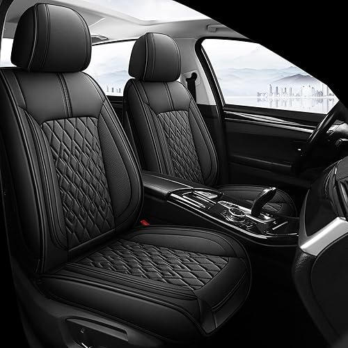 Leather Car Seat Covers Front Pair, Waterproof Breathable Faux Leather Automotive Seat Covers for Cars, Non-slip Car Interior Covers Universal Fit Most Cars Sedans Trucks SUVs, Black
