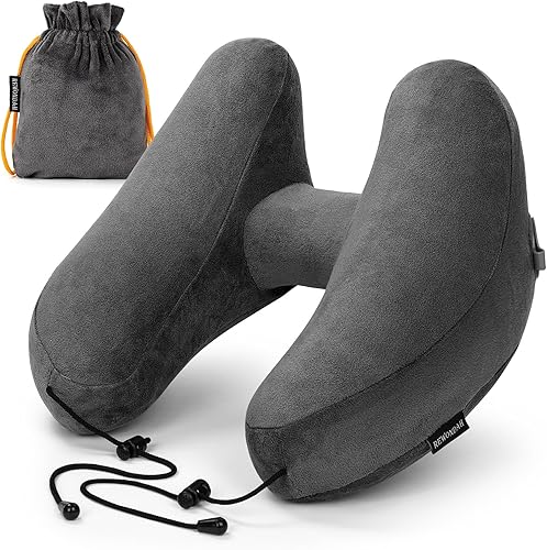 Rewondah Almohada inflable de viaje para avión dormido, almohada inflable para el cuello para viajar en avión con funda lavable, almohada de viaje