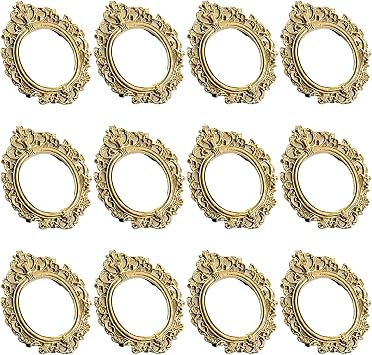 12 Pcs Mini Vintage Frames In Pearlescent Gold, Oval Baroque Style For, Jewelry, Phone Case Decoration