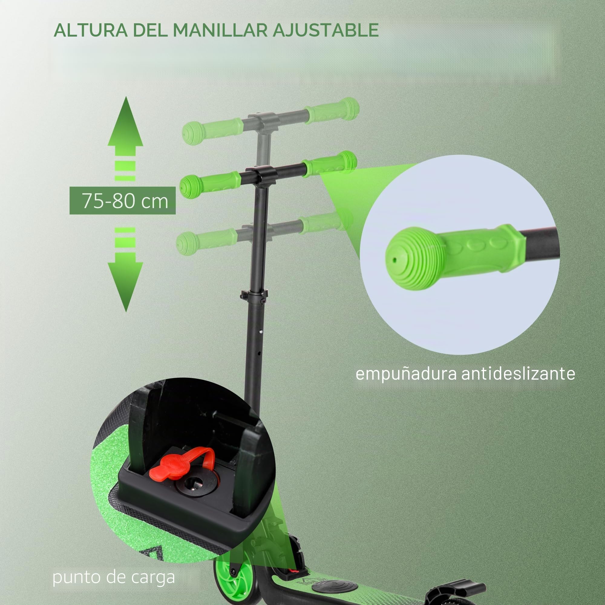 HOMCOM E-Scooter 120W Motor para Edad 6+ Autonomía 6 km Verde+Blanco