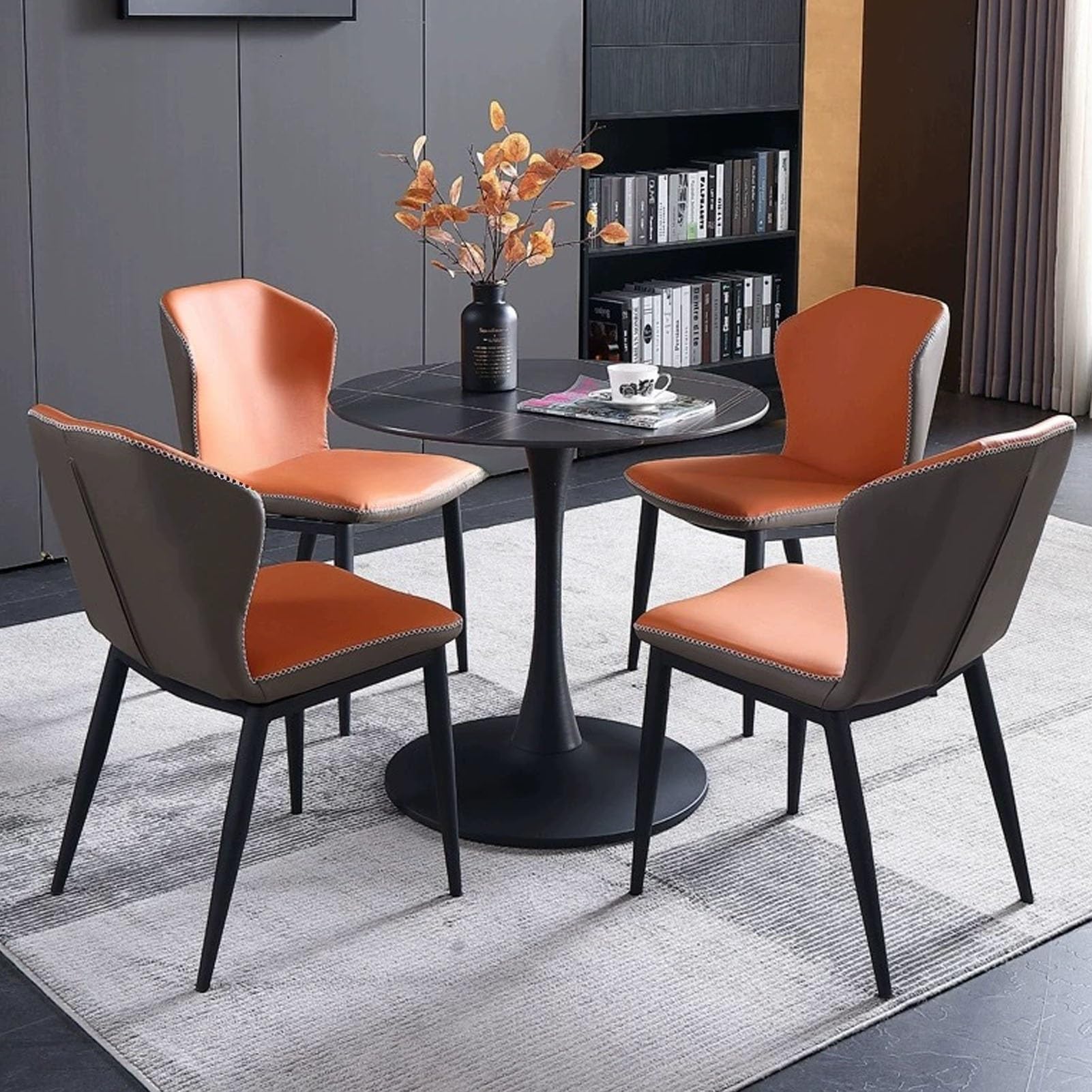 Modern Office Reception Room Club Table And Chair Set Round Dining Table And Chairs Set Office Conference Table Business Table And Chair Combination 1 Table And 4 Chairs For R,Orange 70cm/27.5in