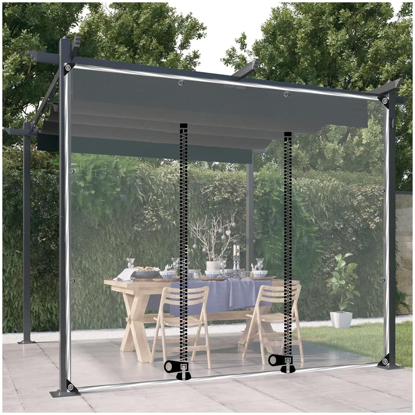 Gazebo impermeabile in PVC con tende trasparenti per pergola posto auto coperto e patio design trasparente con occhielli 5 x 3 m