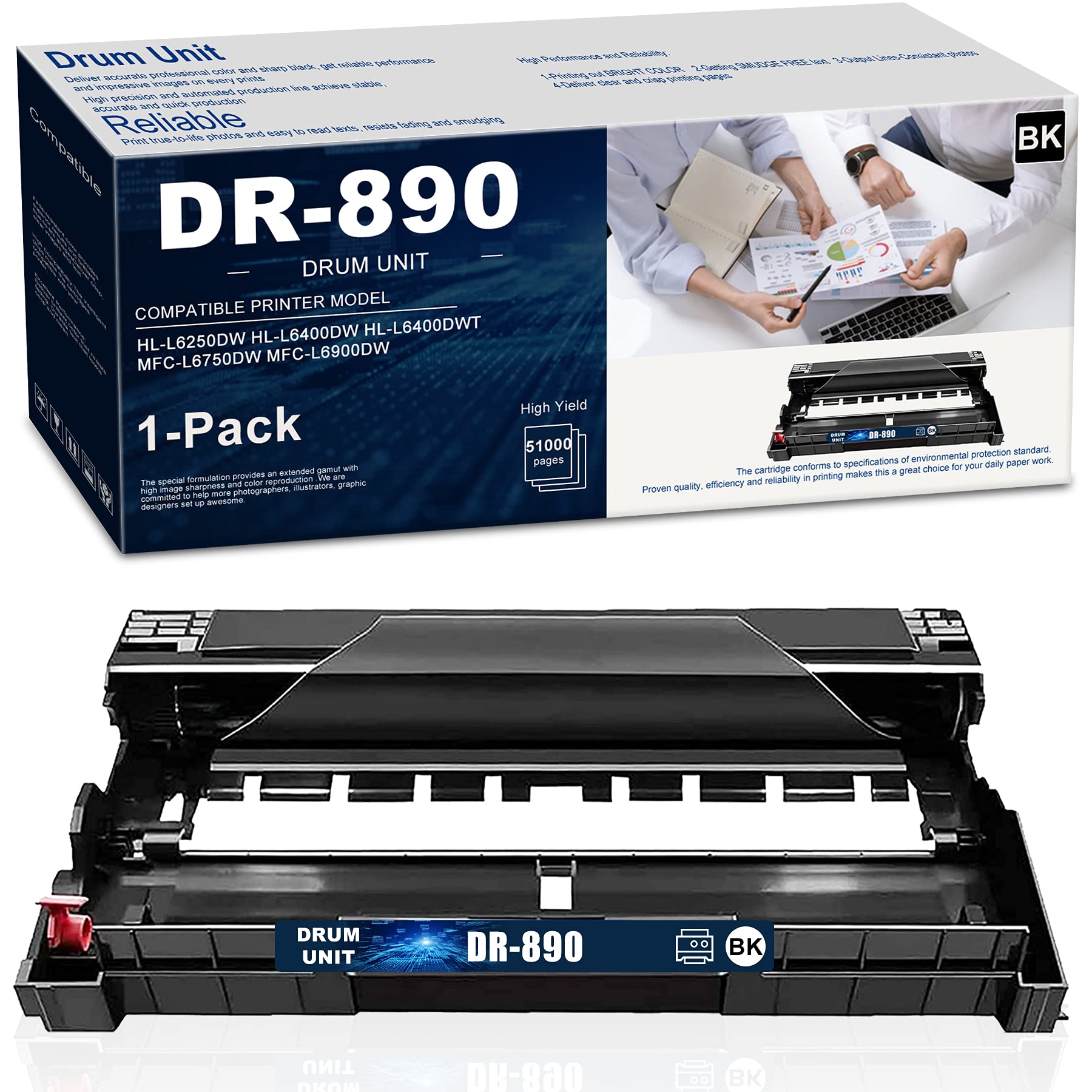 (1-PK,Black) DR-890 Compatible Drum Unit Replacement for Brother DR890 HL-L6250DW L6400DW L6400DWT M