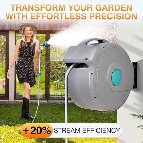 Miniatura 5 de AXTRIM Carrete de manguera de jardín retráctil de 100 pies x 12 pulgadas, carrete de manguera de agua de alta calidad montado en la pared con