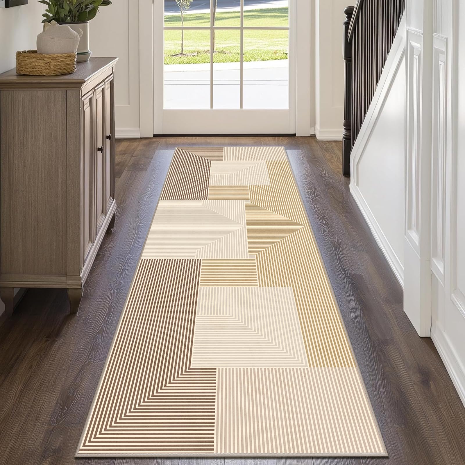 Cycleader 80x200cm Non-Slip Washable Hallway Runner Rug, Geometric Lines Faux Cashmere Carpet Anti-Fatigue Kitchen Rugs Indoor Soft Long Floor Mat Low Pile Runners with Anti-Slip Backing for Bedroom