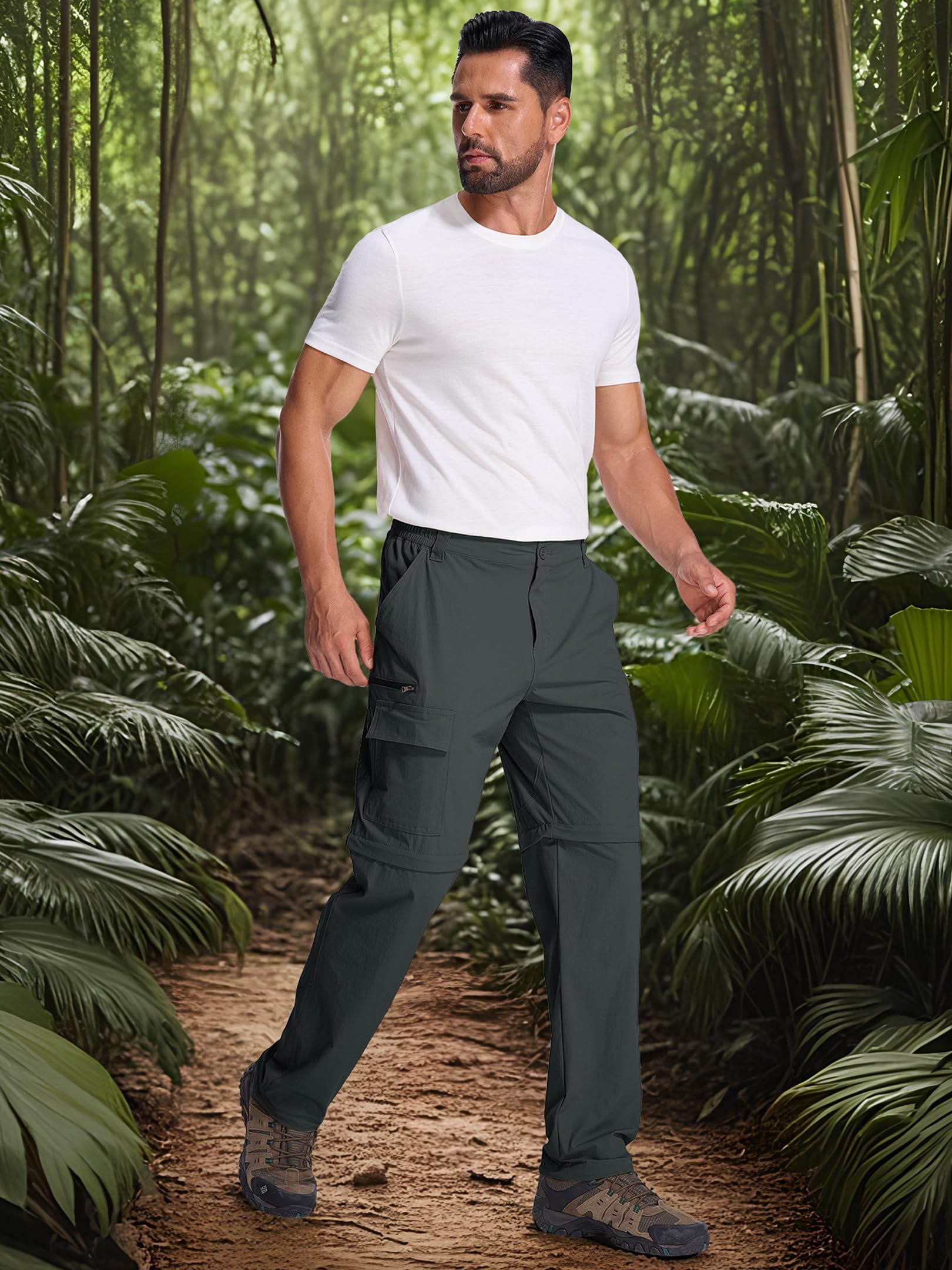 Pantalón Hombre Convertible, Pantalón de Senderismo Verano Ligero Transpirable de Secado Rápido Desmontable, Cargo 6 Bolsillos para Senderismo, Trekking, Ciclismo, Viaje, Camping