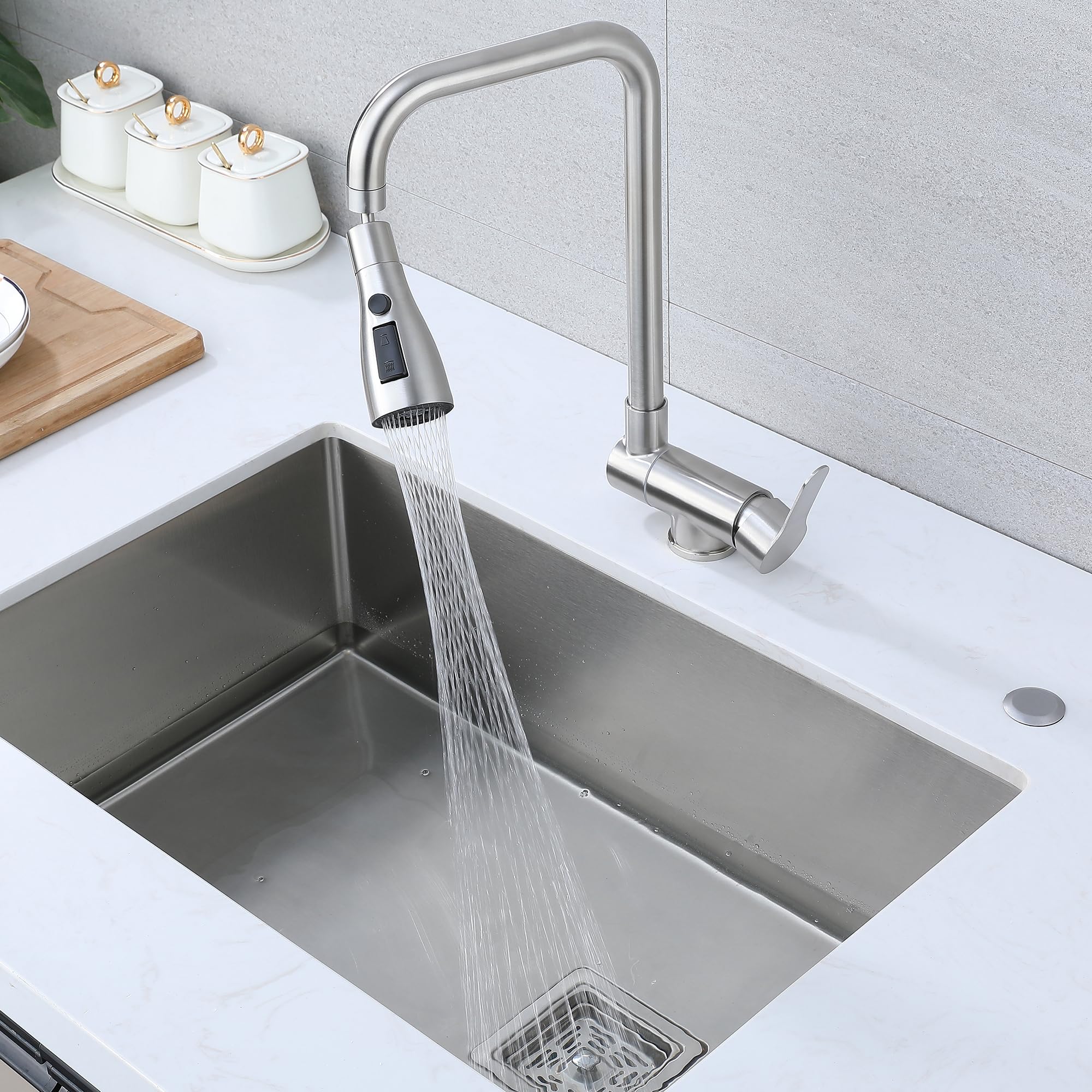 Rubinetto Cucina Abbattibile Sottofinestra - Acciaio Inox 304, 3 Modalità Acqua - Foto 7