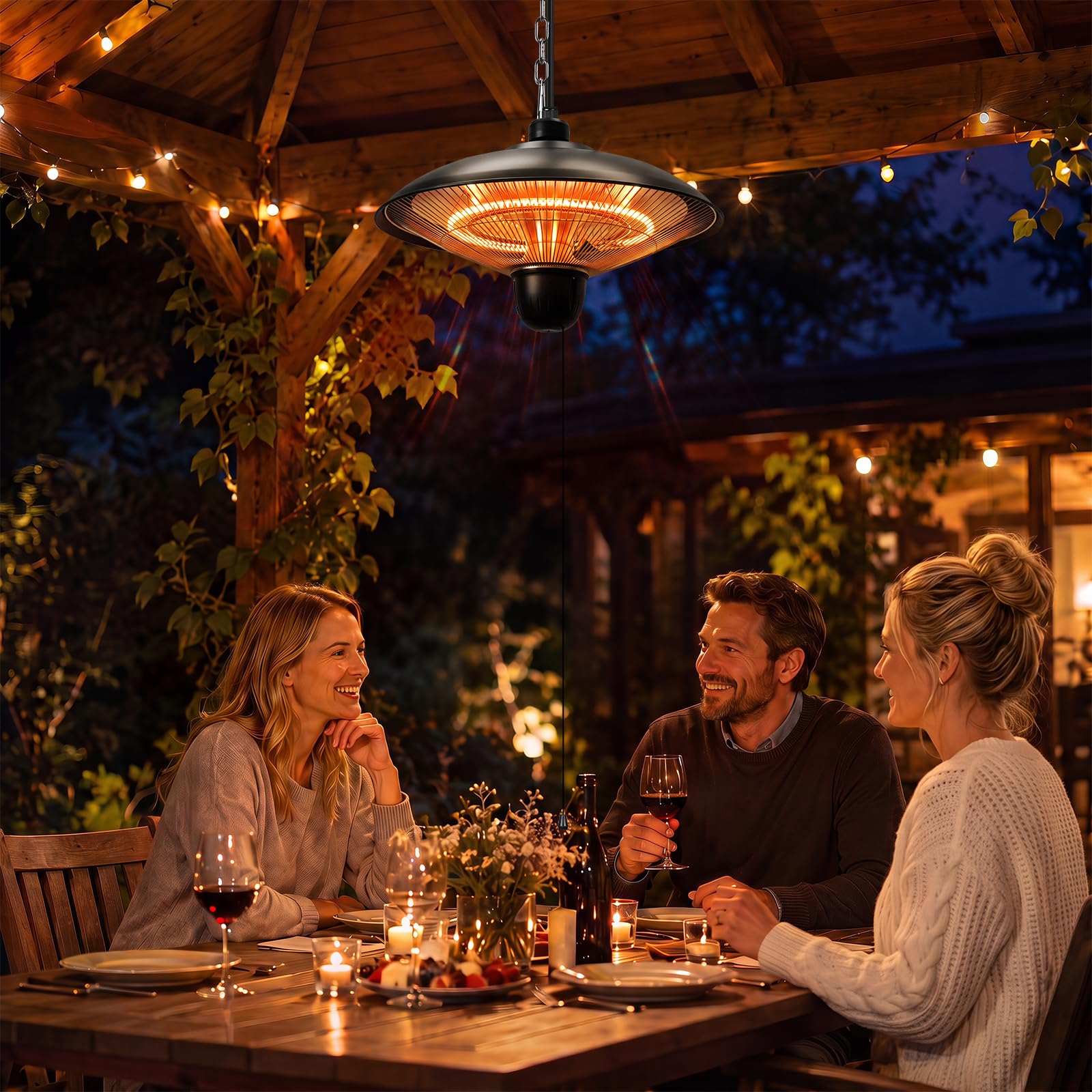 Heizstrahler Außen, 1800W Infrarot Deckenheizung | 2 Kohlefaser-Heizröhren, 600/1200/1800W, IP55 wetterfest, Zugschalter, schnell warm, für Innen & Außen, Terrasse & Balkon