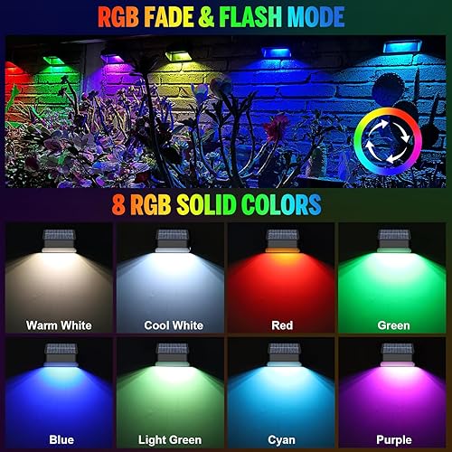 Miniatura 4 de Luces solares para valla, luces cálidas blancas y RGB para valla, luces de escalones al aire libre, impermeables, LED, iluminación solar para