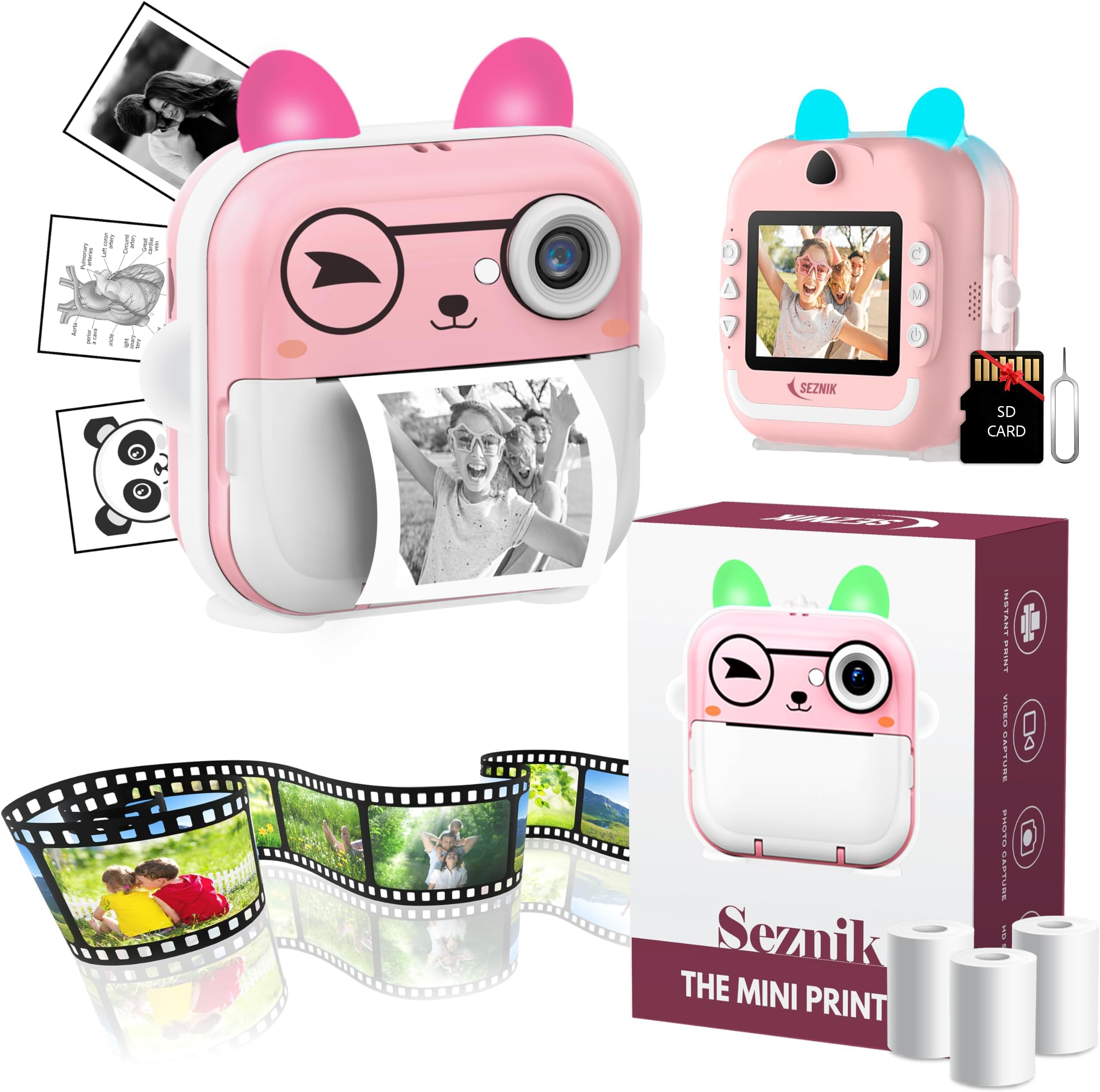 SEZNIK Mini Camera Printer, Click Photo Print, Inkless, Bluetooth HD Print, Android, iOS. Instant Print (Mini-Pink)