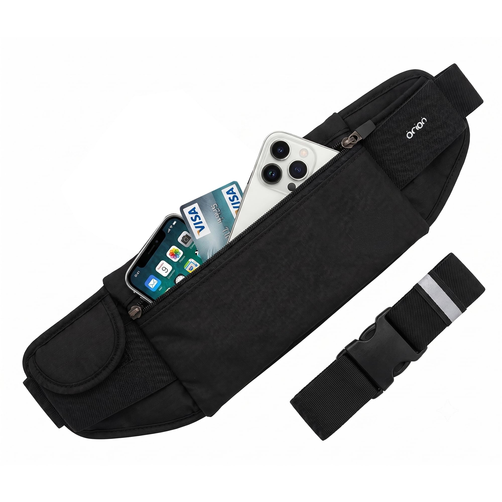 The Belt of Orion Laufgürtel, schlanke Bauchtasche für Damen und Herren, Diebstahlsicherung, Reisepasshülle und Geldgürtel für Reisen, bequeme Handyhalterung für Laufen, Wandern, Fitnessstudio, Reisen