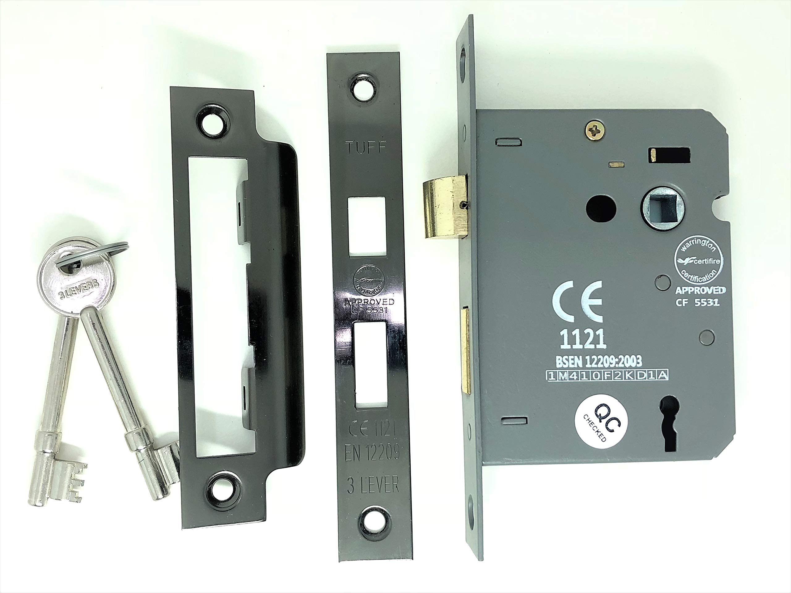 Fire Rated Door Sash Locks CE BS Rated Mortice 3 Lever 63mm or 75mm (75mm, Black Nickel) — image 1