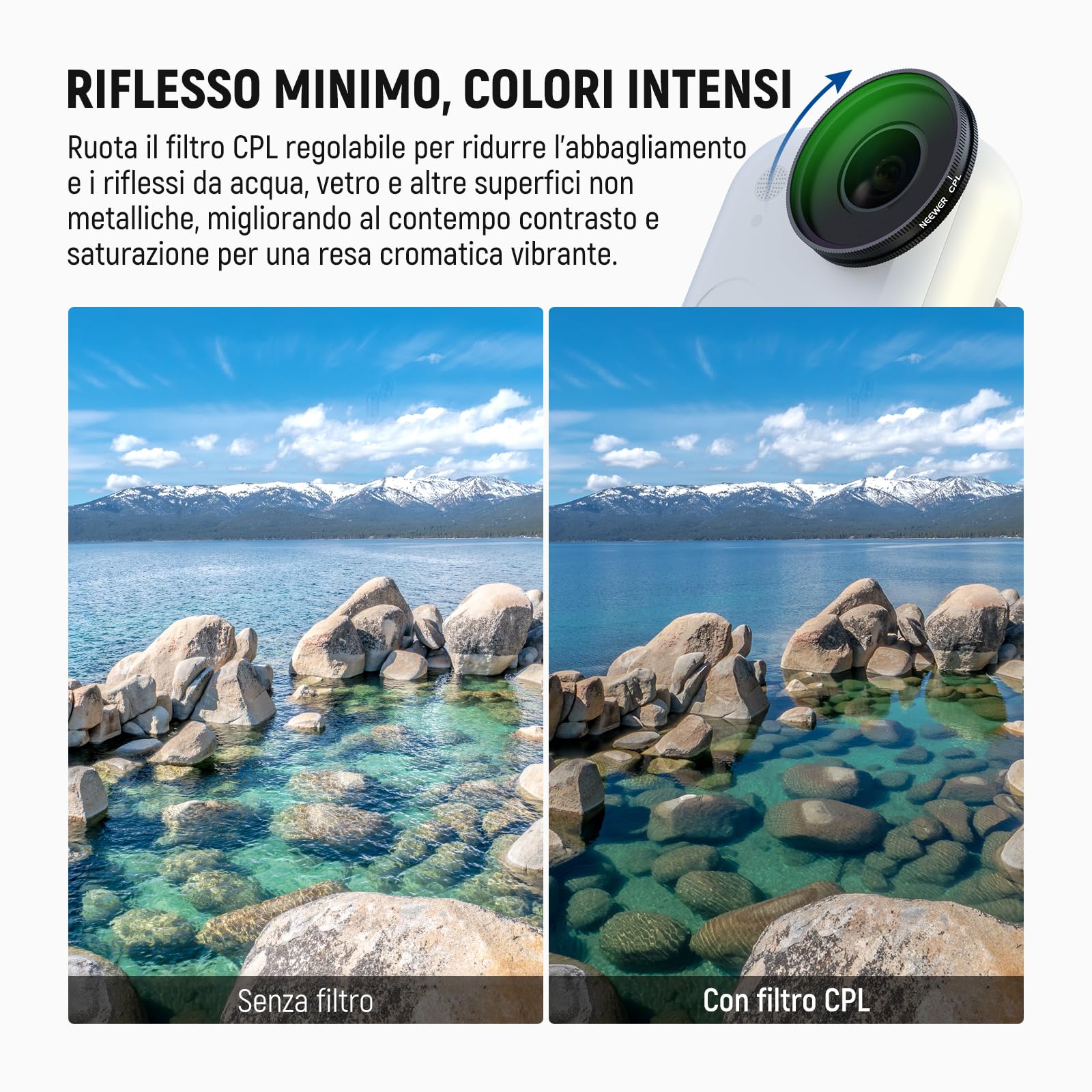 NEEWER Filtro CPL Compatibile con Insta360 GO Ultra, Filtri Polarizzatore Circolare Regolabile Avvitabile, Vetro Ottico HD Multistrato, Telaio Sottile, Accessori Action Camera, FL-C48