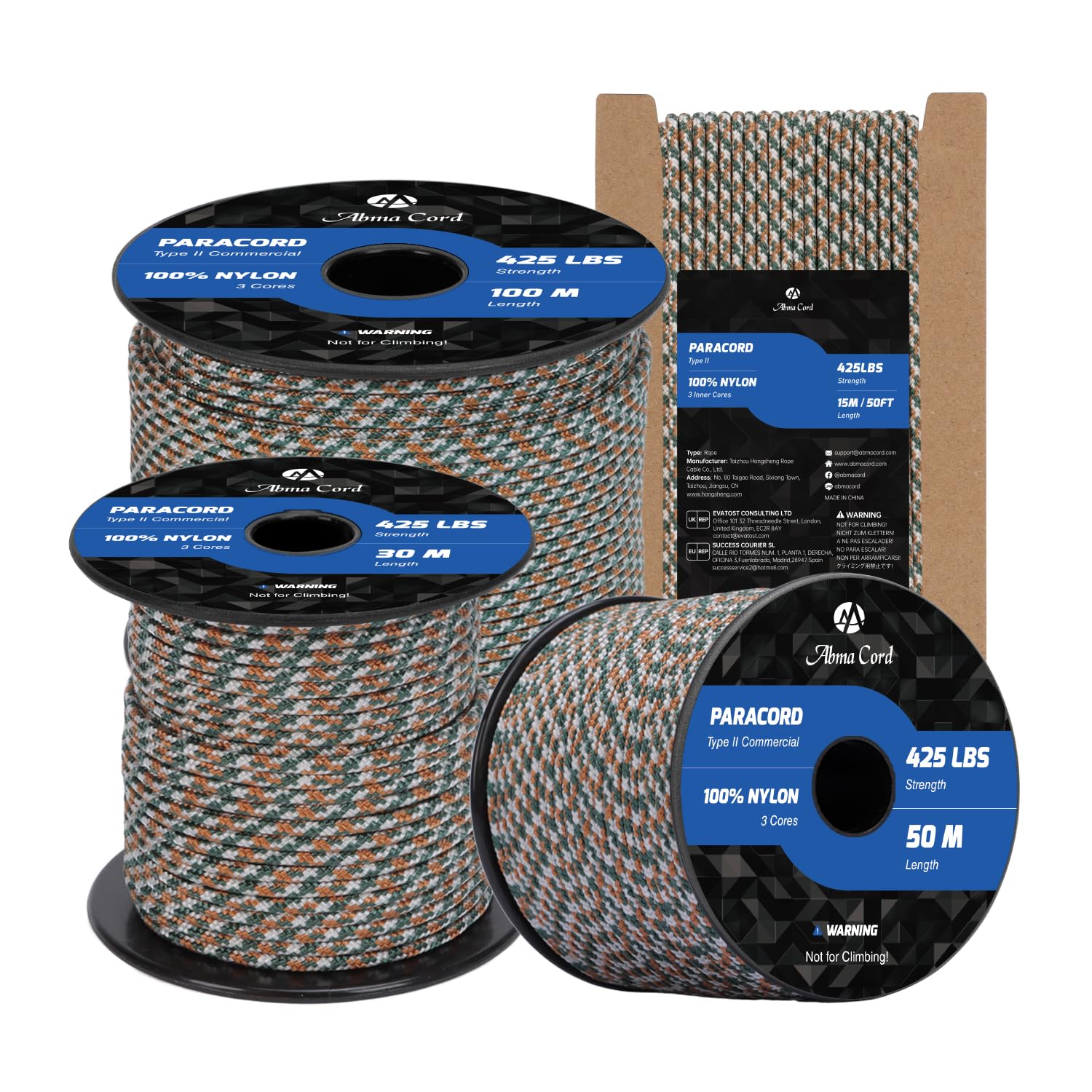 Abma Cord Paracord 3mm 15m 100% Nylon Rope Type II 3 Strands Parachute Cord - Max. 192kg (425lbs) - Honor