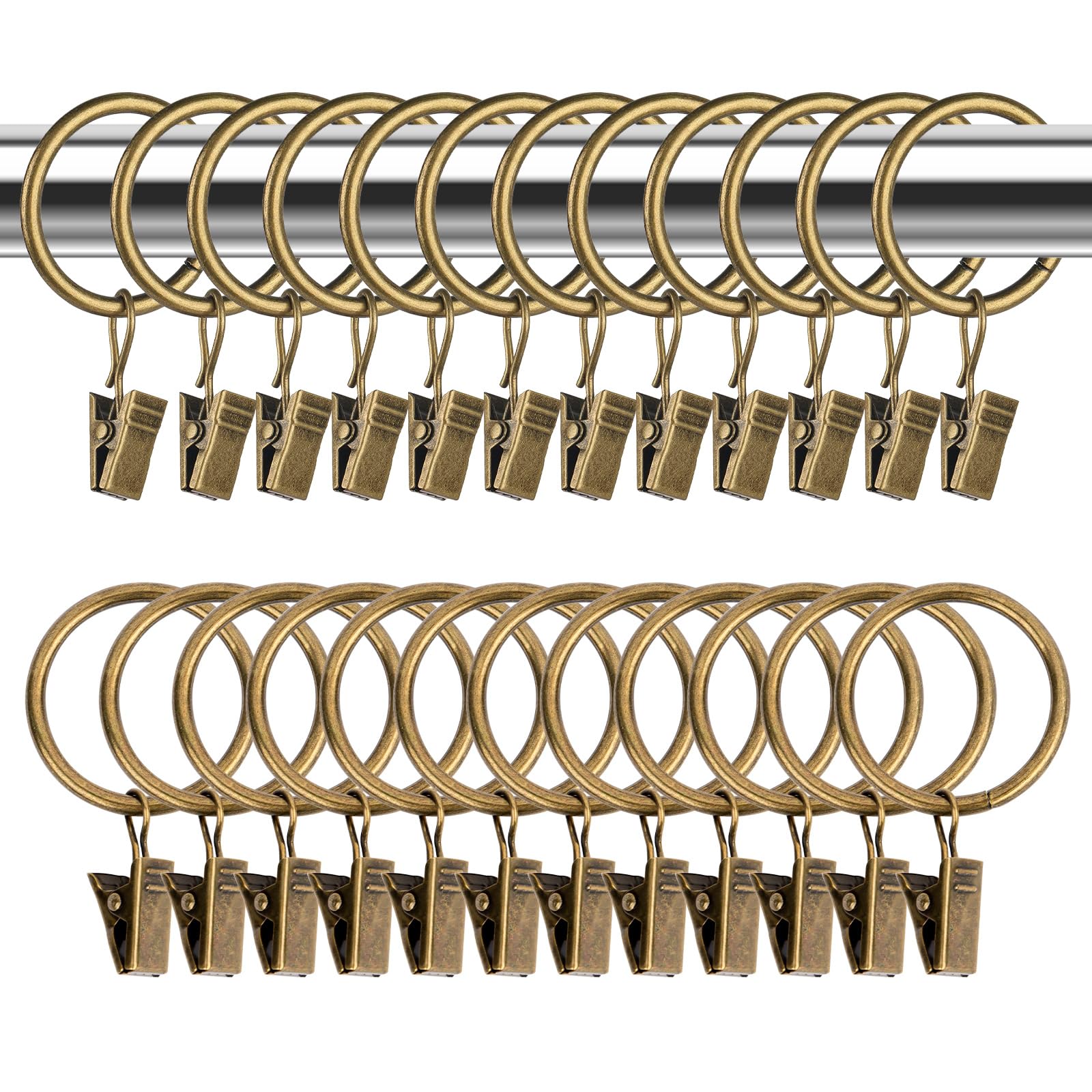 Confezione da 24 anelli per tende con clip, in metallo resistente, color bronzo, con ganci, anelli per tende in ottone, diametro interno 50 mm, per finestre, porte e doccia