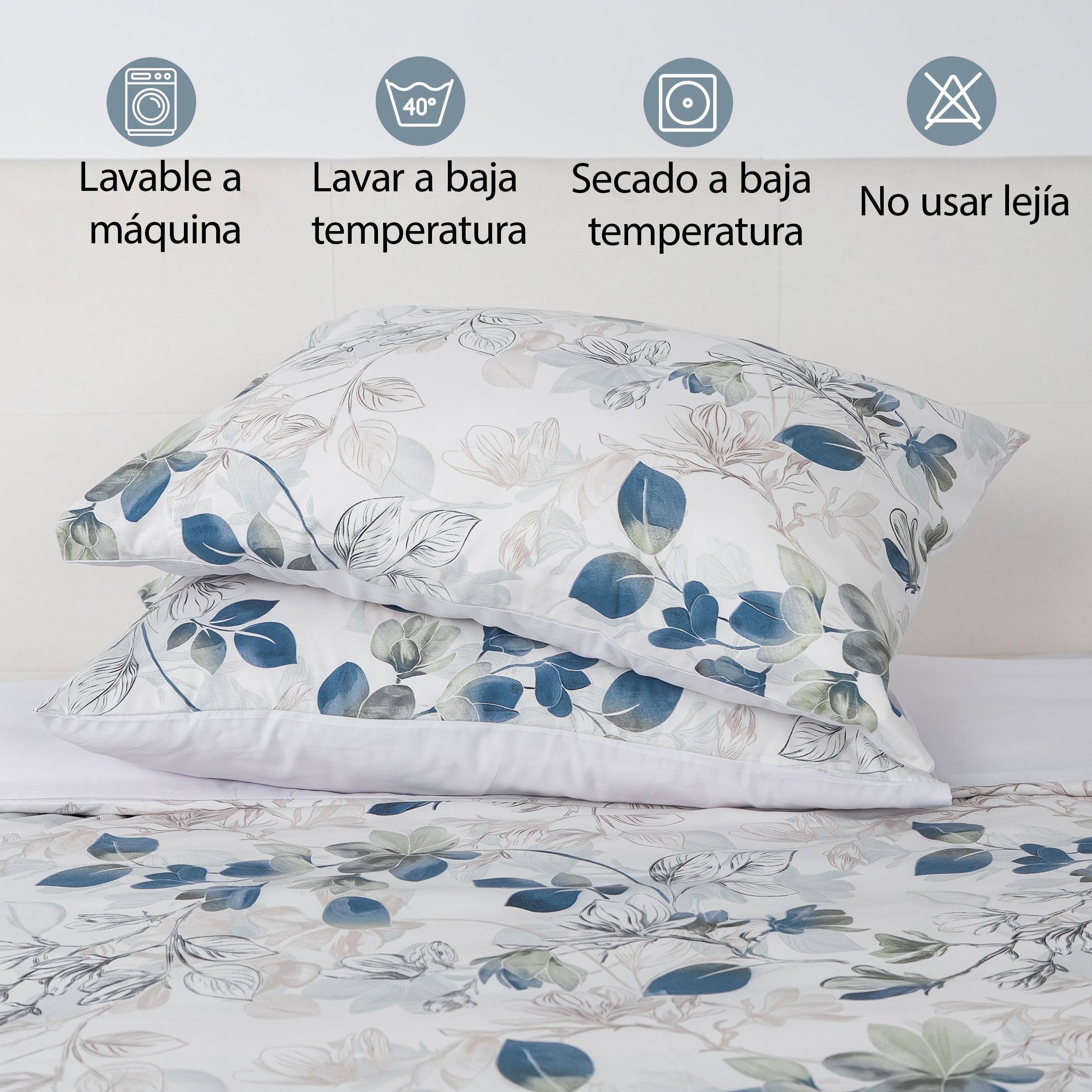 Etrexonline Juego de Funda Nórdica 3 Piezas Cama 150 Microfibra Suave Transpirable - 1 Funda Edredón 220x240 cm y 2 Fundas de Almohada 50x75 cm (Herbal) — view 7