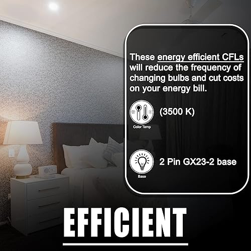 Miniatura 2 de Bombilla fluorescente compacta de doble tubo de 13 W, 3500 K, 780 lúmenes, 82 CRI, forma T4, base bi-pin GX23-2 (paquete de 10)