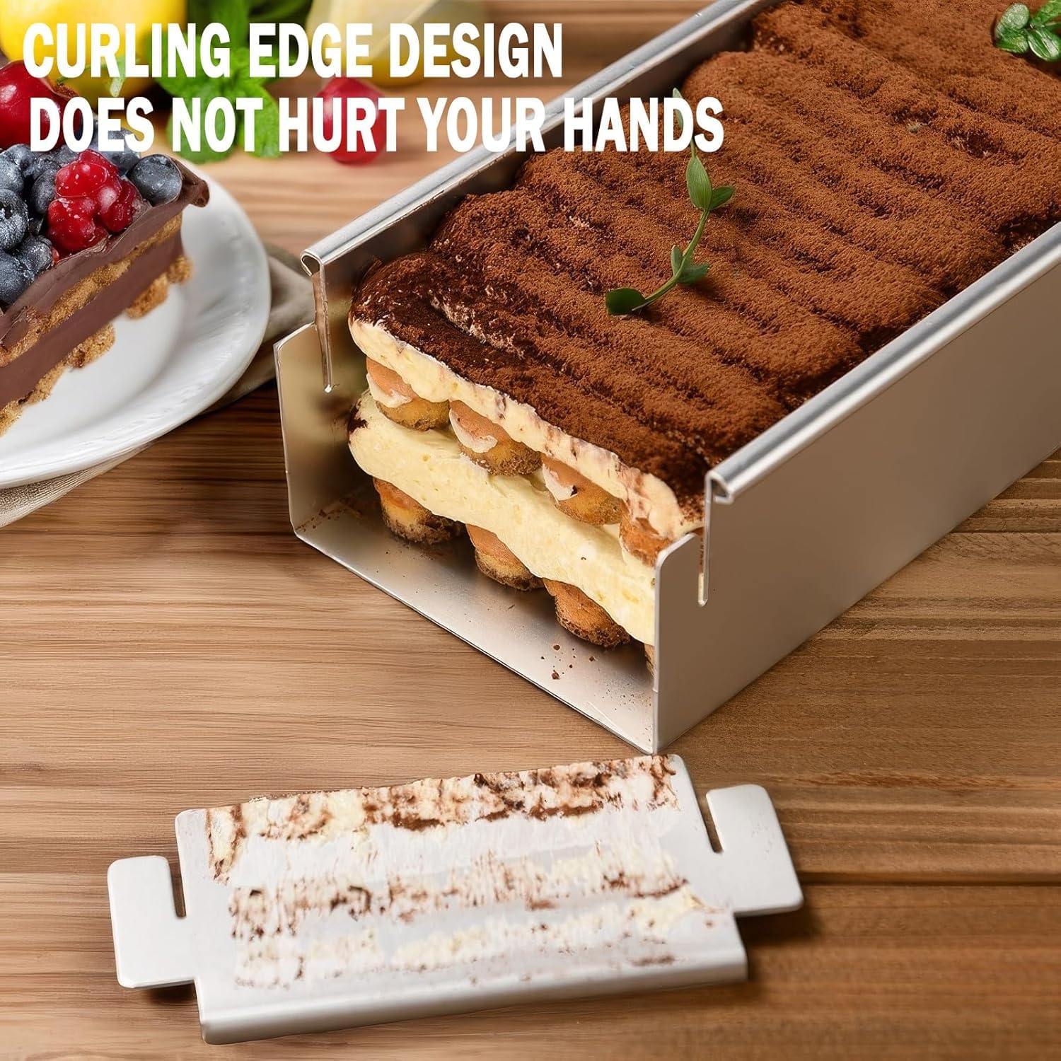 Antihaft-Kuchenform, rechteckig, Aluminium-Legierung, Tiramisu-Form mit abnehmbarem Rahmen, Acryl-Deckel und Spatel, ideal für Käsekuchen und Brownies, leicht zu reinigendes Backblech