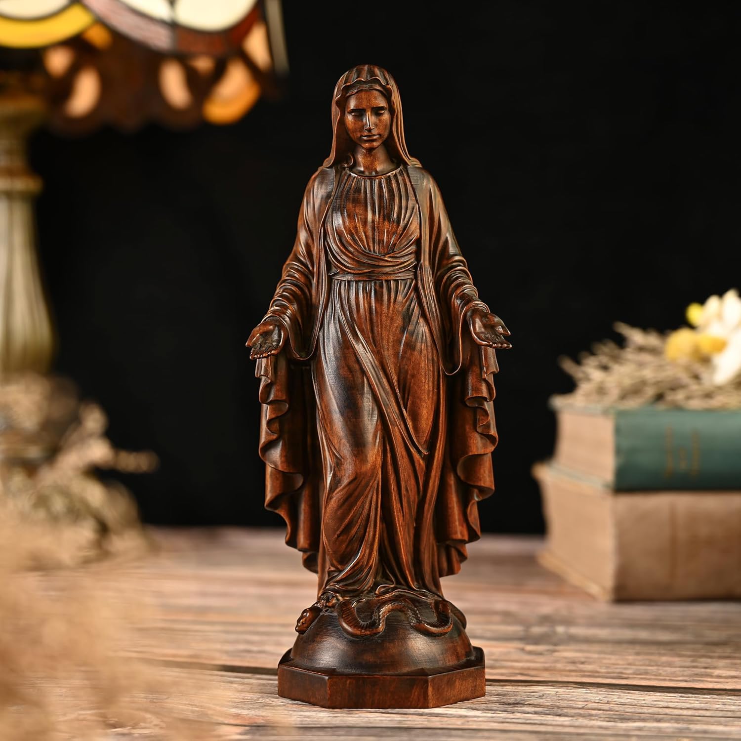 BGCOPPER Wooden Virgin Mary Statue, Our Lady of Guadalupe Figurine Ornament, Catholic Virgin Figure Religious Gift for Home Decor Christmas - 4.3 Inch - Image 3