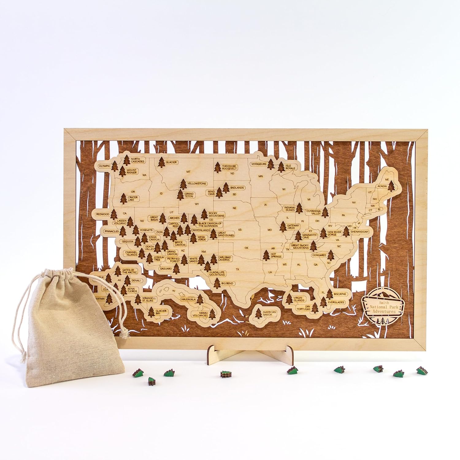 National Park Map (Your Personalized Name - Tree Trunk Background)