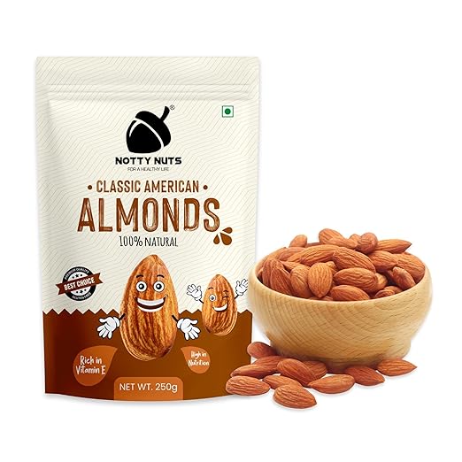 Whole California Almonds | California Badam | Californian Almonds | Healthy and Tasty Dry Fruit | Natural Nut/Snacks Jar | Raw Almonds | Dried Fruits (Pack of 1-250 grams)