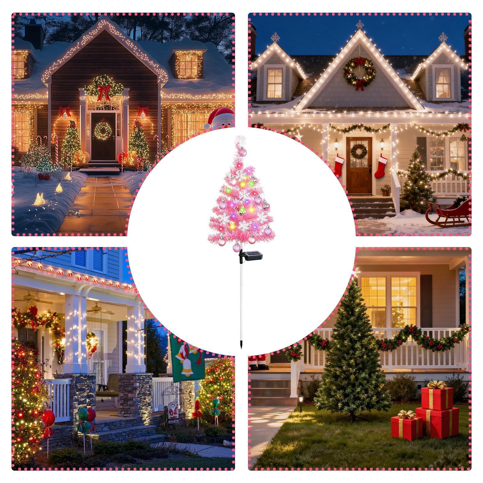 Albero di Natale Solare Ornamenti Rosa Impermeabili