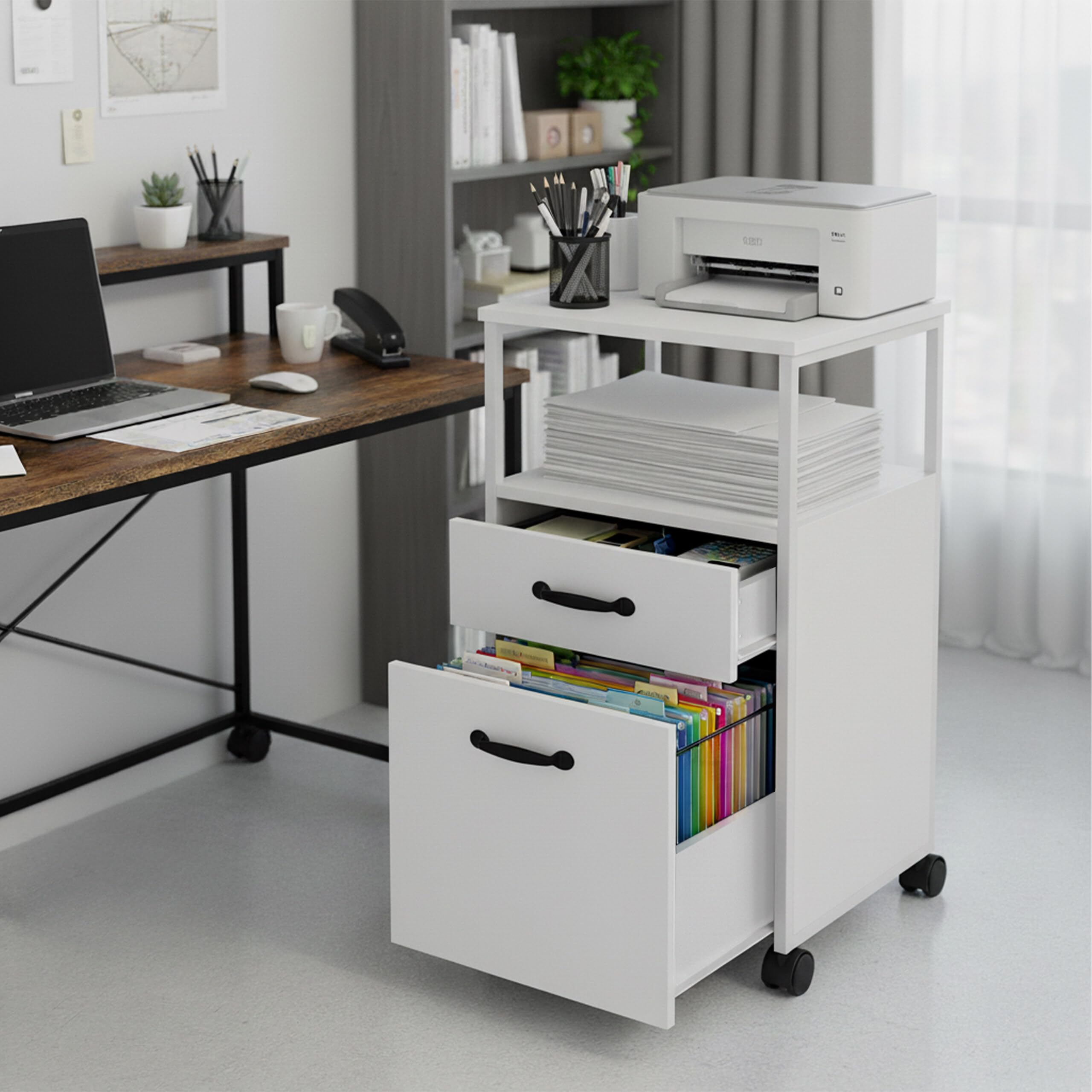 Relaxdays Contenitore su Ruote, 2 cassetti, cartelle sospese, Design Moderno, HLP: 66,5 x 42 x 44