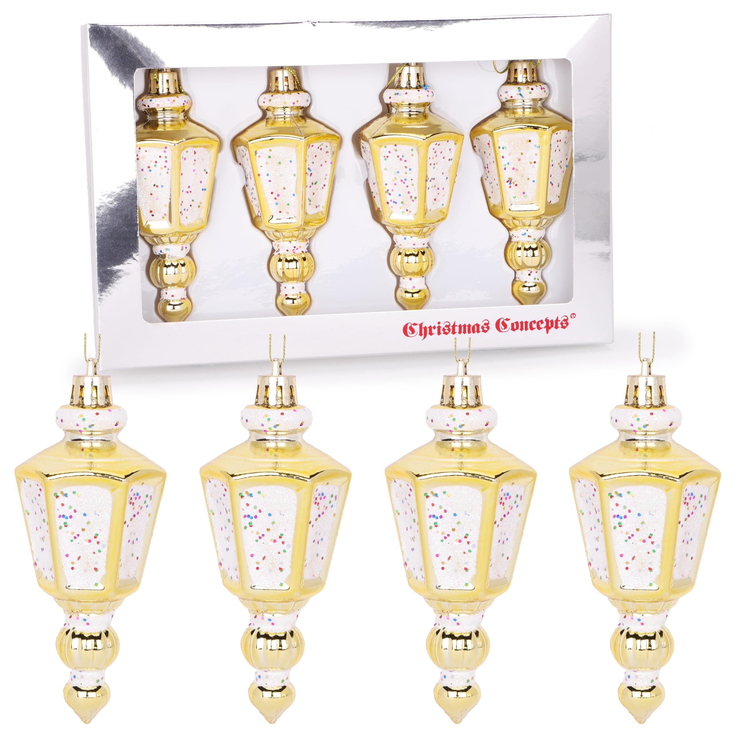 Christmas Concepts® Pack Of 4-110mm (4.3") Gold Glittery Festive Lantern Baubles - Christmas Tree Decorations